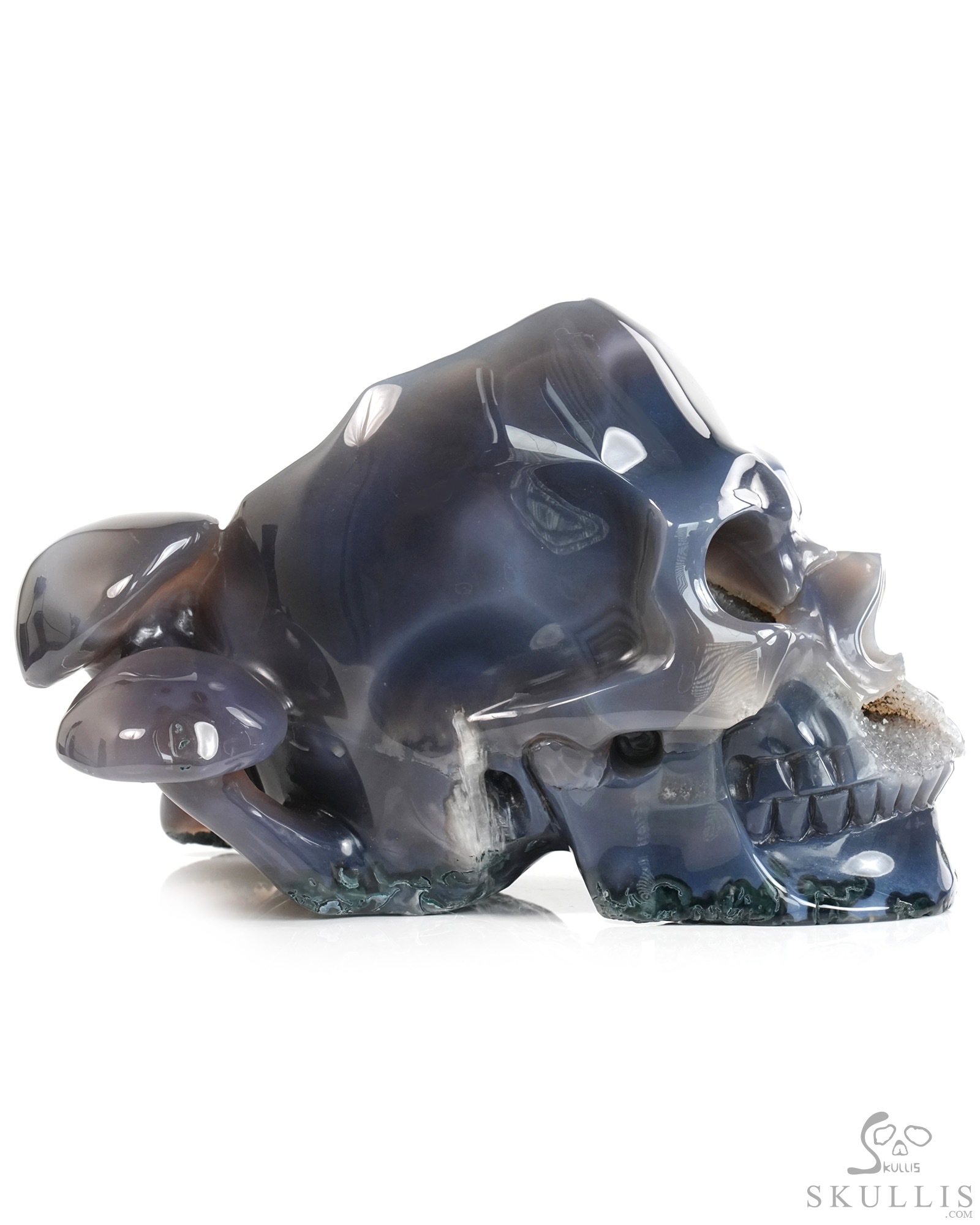 7.7" Agate Geode Hand Carved Mushroom Crystal Skull Sculpture, Crystal Healing 7.7" Agate Geode Hand Carved Mushroom Crystal Skull Sculpture, Crystal Healing