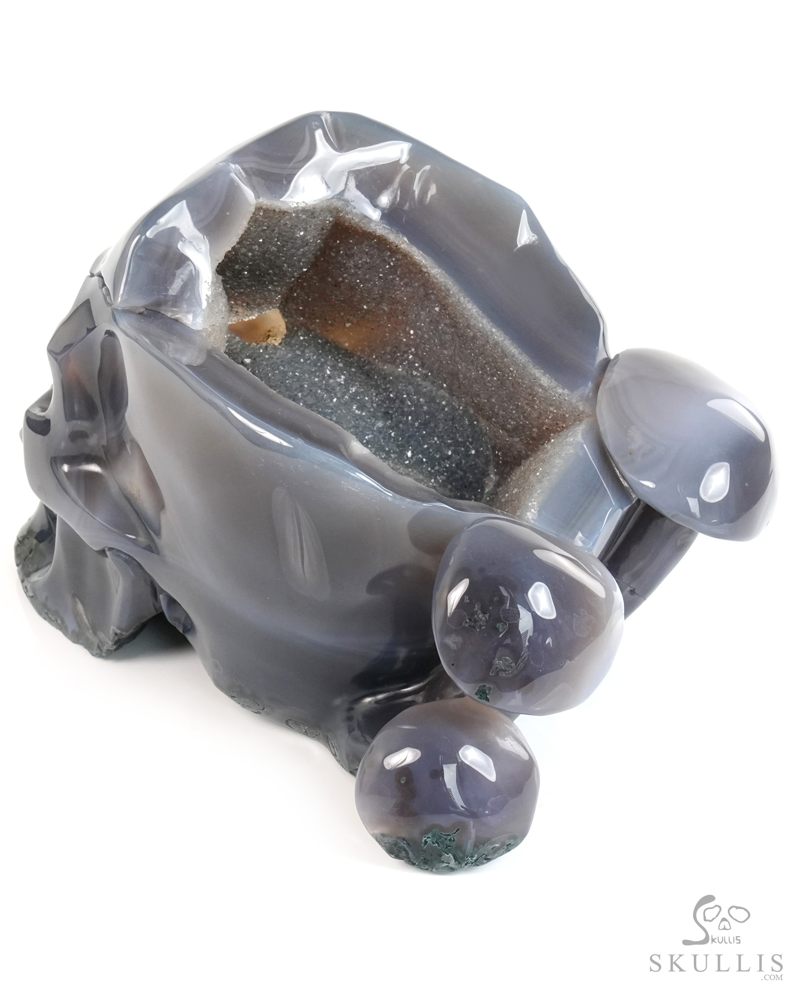 7.7" Agate Geode Hand Carved Mushroom Crystal Skull Sculpture, Crystal Healing 7.7" Agate Geode Hand Carved Mushroom Crystal Skull Sculpture, Crystal Healing