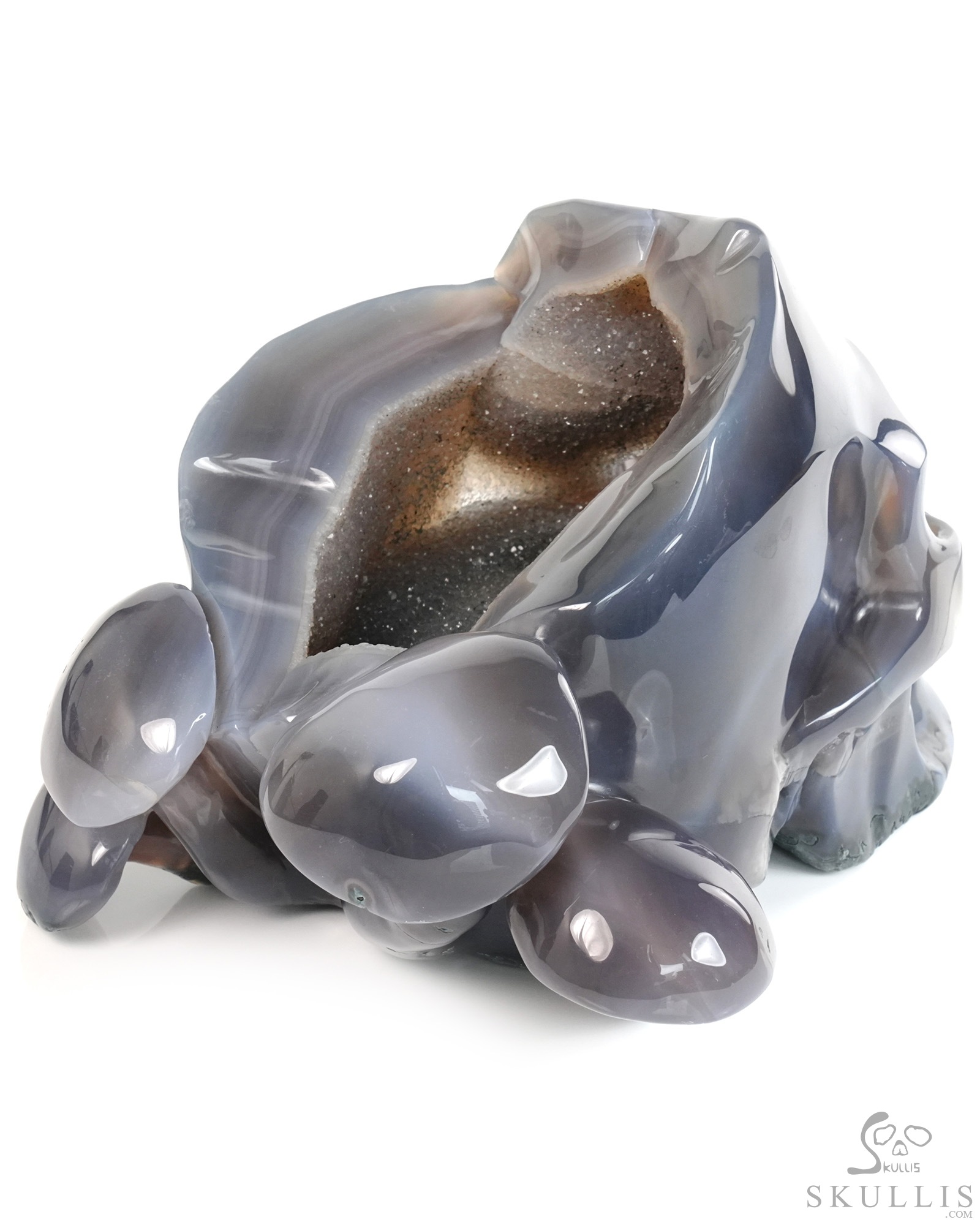 7.7" Agate Geode Hand Carved Mushroom Crystal Skull Sculpture, Crystal Healing 7.7" Agate Geode Hand Carved Mushroom Crystal Skull Sculpture, Crystal Healing