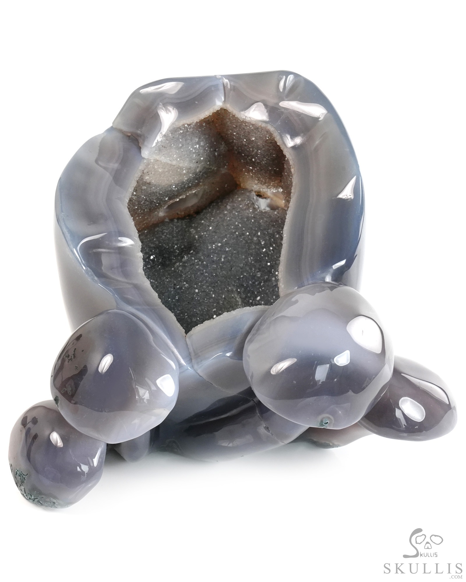 7.7" Agate Geode Hand Carved Mushroom Crystal Skull Sculpture, Crystal Healing 7.7" Agate Geode Hand Carved Mushroom Crystal Skull Sculpture, Crystal Healing