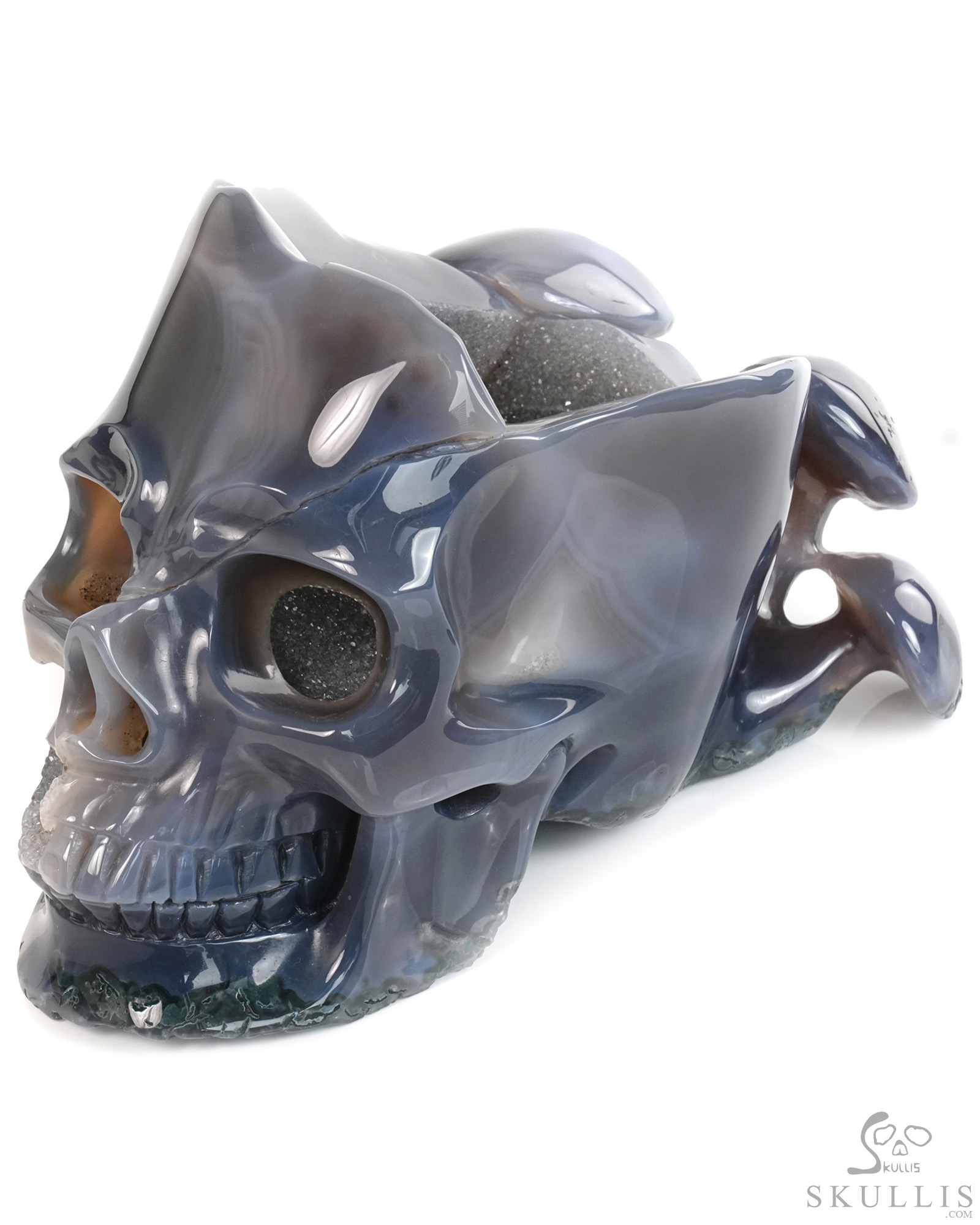 7.7" Agate Geode Hand Carved Mushroom Crystal Skull Sculpture, Crystal Healing 7.7" Agate Geode Hand Carved Mushroom Crystal Skull Sculpture, Crystal Healing