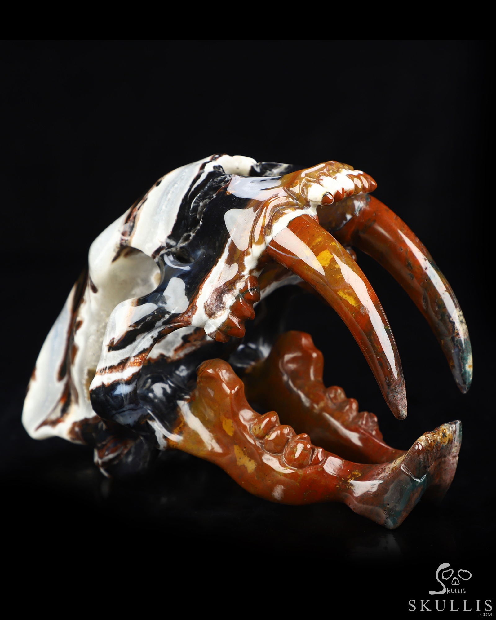5.9" Black Zebra Agate Hand Carved Smilodon SABER-TOOTHED Tiger/Cat Skull, Crystal Healing 5.9" Black Zebra Agate Hand Carved Smilodon SABER-TOOTHED Tiger/Cat Skull, Crystal Healing