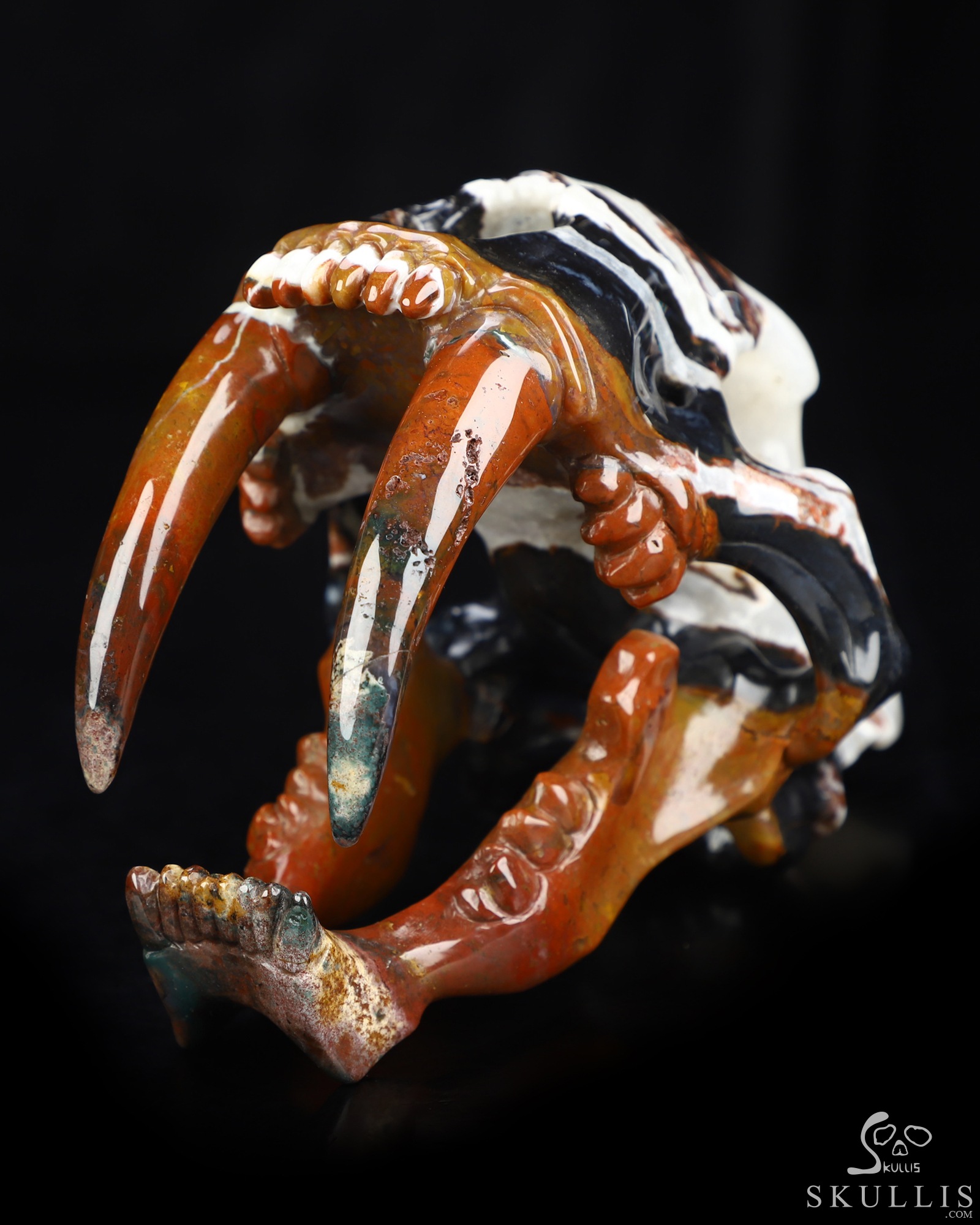 5.9" Black Zebra Agate Hand Carved Smilodon SABER-TOOTHED Tiger/Cat Skull, Crystal Healing 5.9" Black Zebra Agate Hand Carved Smilodon SABER-TOOTHED Tiger/Cat Skull, Crystal Healing