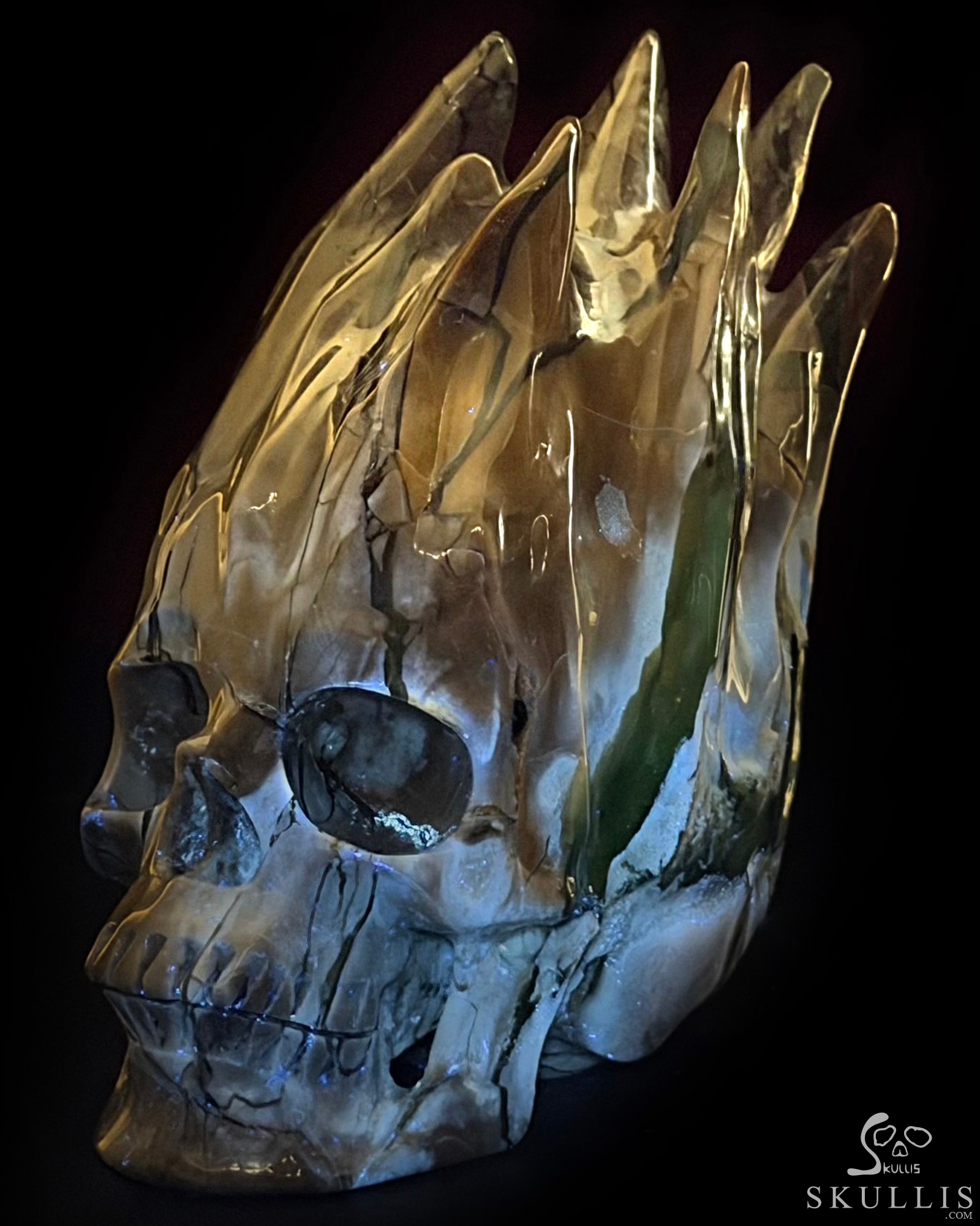 5.5" Dinosaur Egg Agate Hand Carved Flaming Crystal Skull, Crystal Healing 5.5" Dinosaur Egg Agate Hand Carved Flaming Crystal Skull, Crystal Healing
