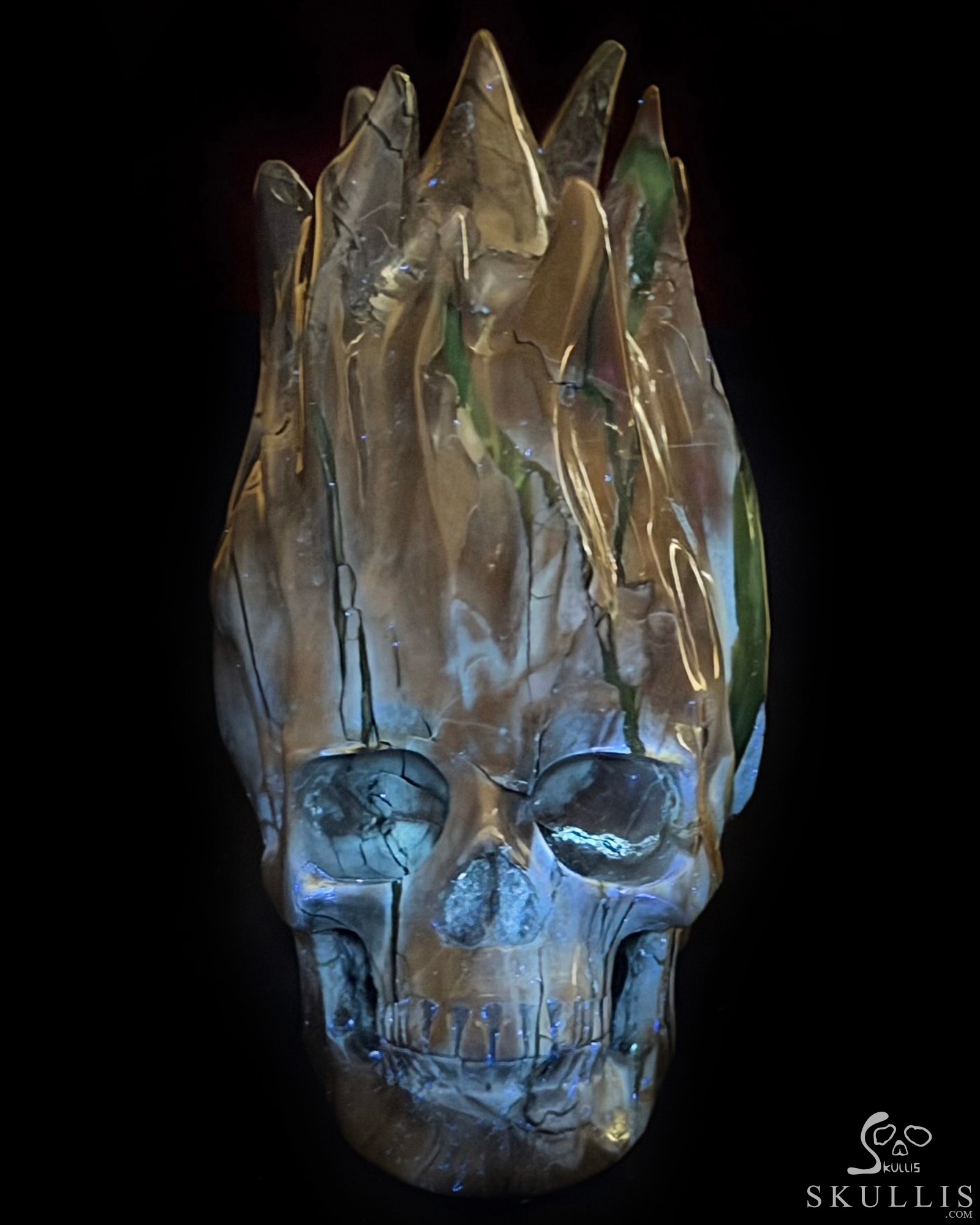 5.5" Dinosaur Egg Agate Hand Carved Flaming Crystal Skull, Crystal Healing 5.5" Dinosaur Egg Agate Hand Carved Flaming Crystal Skull, Crystal Healing
