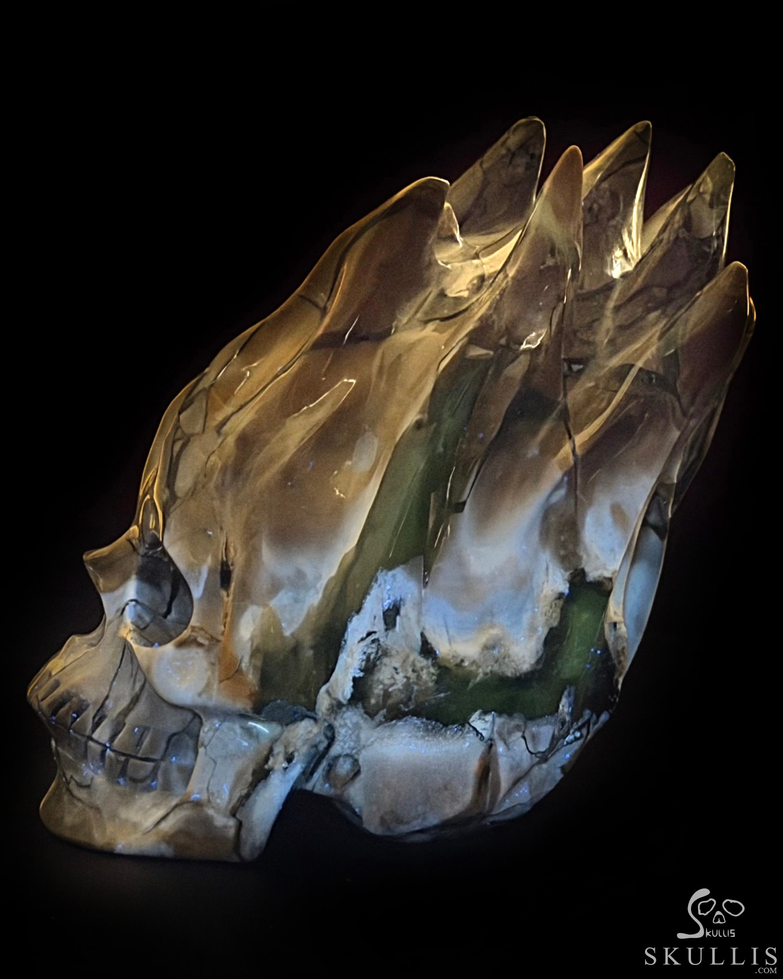 5.5" Dinosaur Egg Agate Hand Carved Flaming Crystal Skull, Crystal Healing 5.5" Dinosaur Egg Agate Hand Carved Flaming Crystal Skull, Crystal Healing