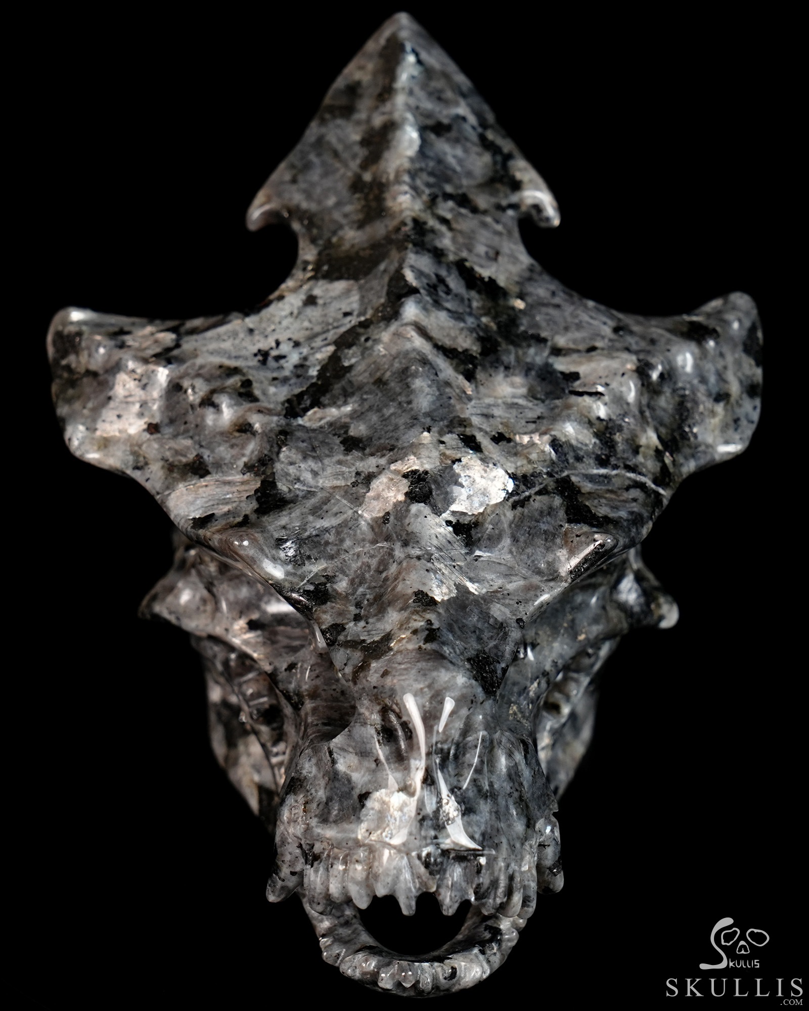 4.5" Larvikite Hand Carved Crystal Pterodactyl Skull Fine Art Sculpture, Crystal Healing 4.5" Larvikite Hand Carved Crystal Pterodactyl Skull Fine Art Sculpture, Crystal Healing