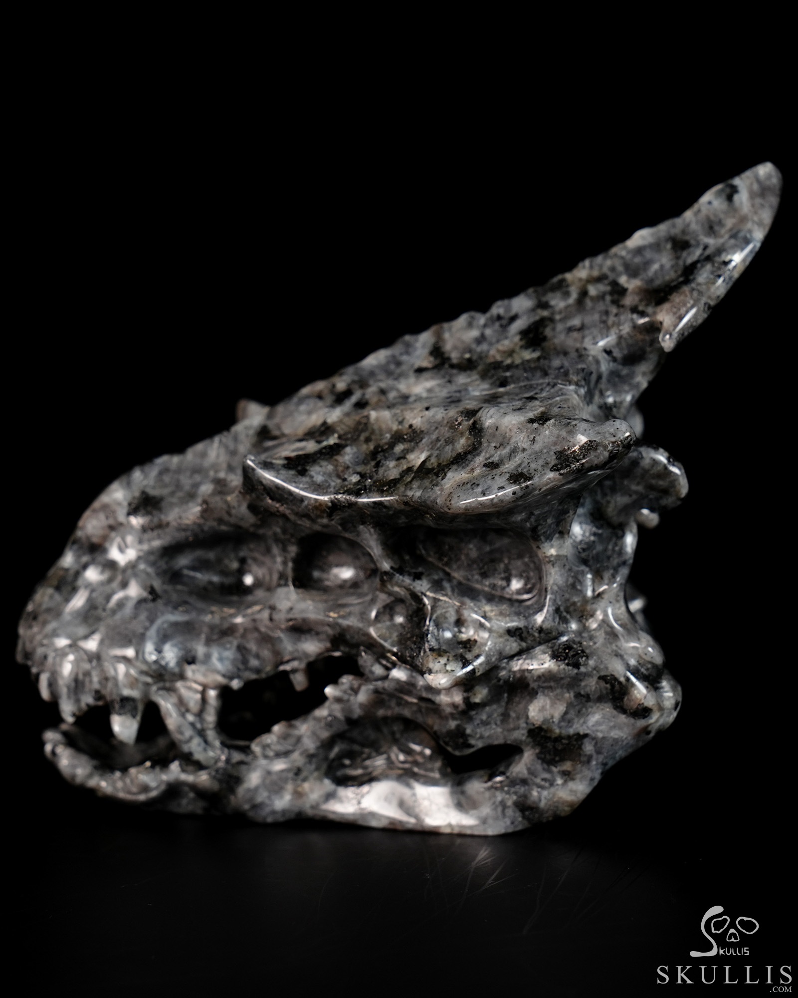 4.5" Larvikite Hand Carved Crystal Pterodactyl Skull Fine Art Sculpture, Crystal Healing 4.5" Larvikite Hand Carved Crystal Pterodactyl Skull Fine Art Sculpture, Crystal Healing
