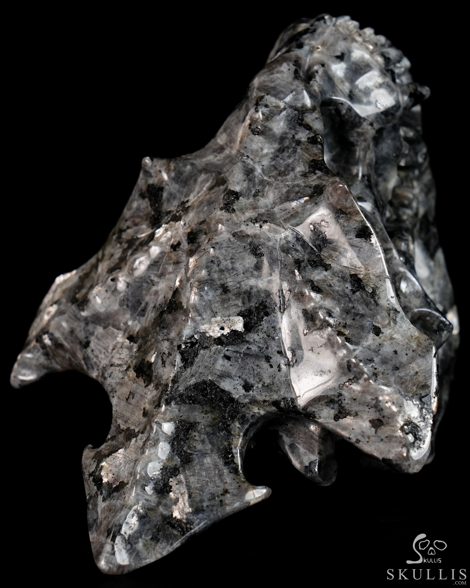4.5" Larvikite Hand Carved Crystal Pterodactyl Skull Fine Art Sculpture, Crystal Healing 4.5" Larvikite Hand Carved Crystal Pterodactyl Skull Fine Art Sculpture, Crystal Healing