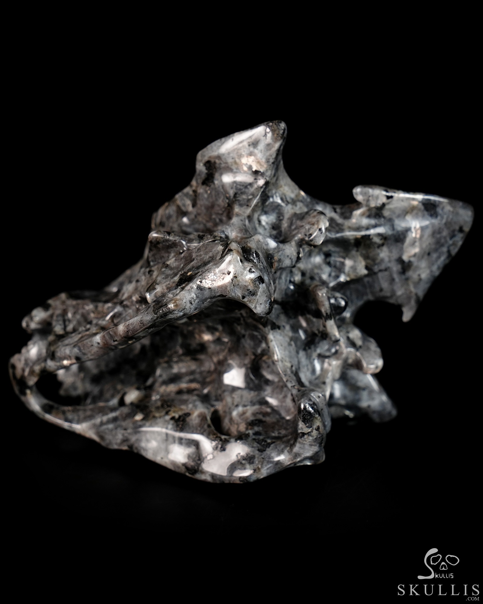 4.5" Larvikite Hand Carved Crystal Pterodactyl Skull Fine Art Sculpture, Crystal Healing 4.5" Larvikite Hand Carved Crystal Pterodactyl Skull Fine Art Sculpture, Crystal Healing