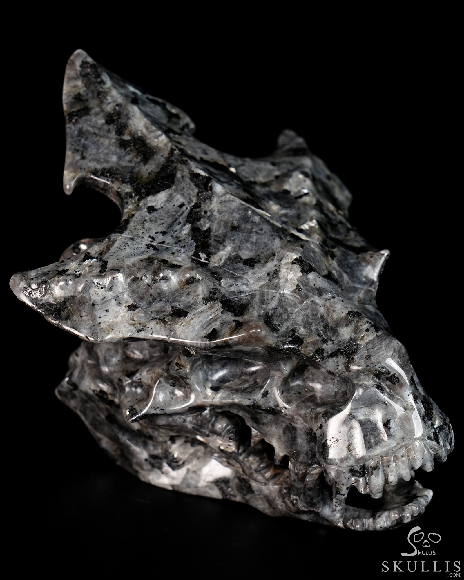 4.5" Larvikite Hand Carved Crystal Pterodactyl Skull Fine Art Sculpture, Crystal Healing 4.5" Larvikite Hand Carved Crystal Pterodactyl Skull Fine Art Sculpture, Crystal Healing