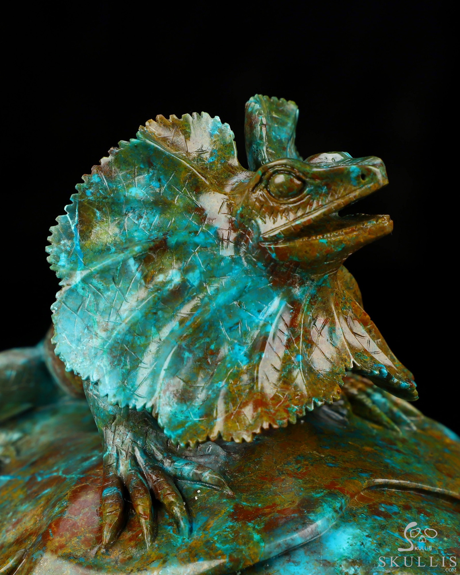 July 23, 2026 ACSAD (A Crystal Skull a Day) - Oasis of the Forgotten Sun - 9.0" Carved Gemstone Chrysocolla Frilled Lizard Crystal Skull Fine Art Sculpture, Crystal Healing July 23, 2026 ACSAD (A Crystal Skull a Day) - Oasis of the Forgotten Sun - 9.0" Carved Gemstone Chrysocolla Frilled Lizard Crystal Skull Fine Art Sculpture, Crystal Healing
