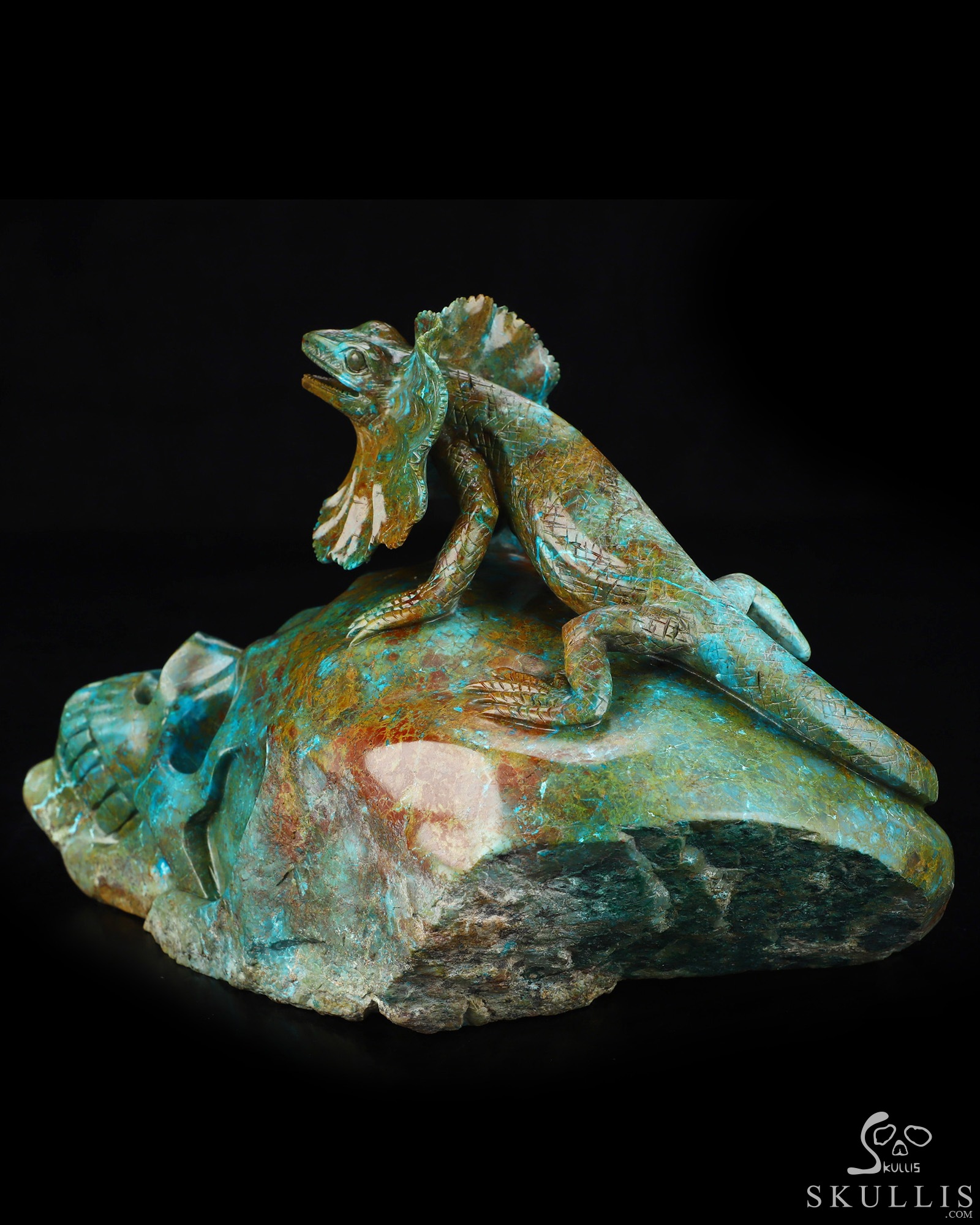 July 23, 2026 ACSAD (A Crystal Skull a Day) - Oasis of the Forgotten Sun - 9.0" Carved Gemstone Chrysocolla Frilled Lizard Crystal Skull Fine Art Sculpture, Crystal Healing July 23, 2026 ACSAD (A Crystal Skull a Day) - Oasis of the Forgotten Sun - 9.0" Carved Gemstone Chrysocolla Frilled Lizard Crystal Skull Fine Art Sculpture, Crystal Healing