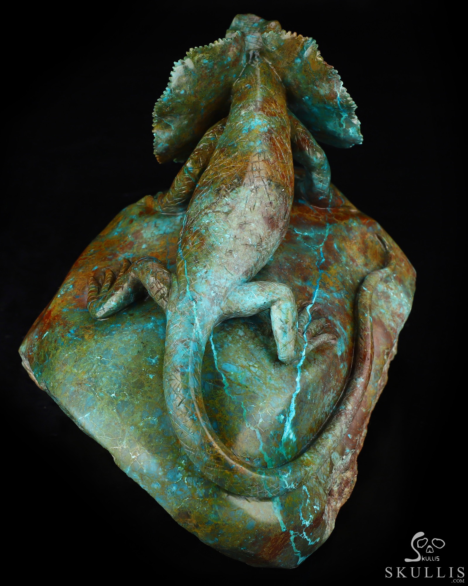 July 23, 2026 ACSAD (A Crystal Skull a Day) - Oasis of the Forgotten Sun - 9.0" Carved Gemstone Chrysocolla Frilled Lizard Crystal Skull Fine Art Sculpture, Crystal Healing July 23, 2026 ACSAD (A Crystal Skull a Day) - Oasis of the Forgotten Sun - 9.0" Carved Gemstone Chrysocolla Frilled Lizard Crystal Skull Fine Art Sculpture, Crystal Healing