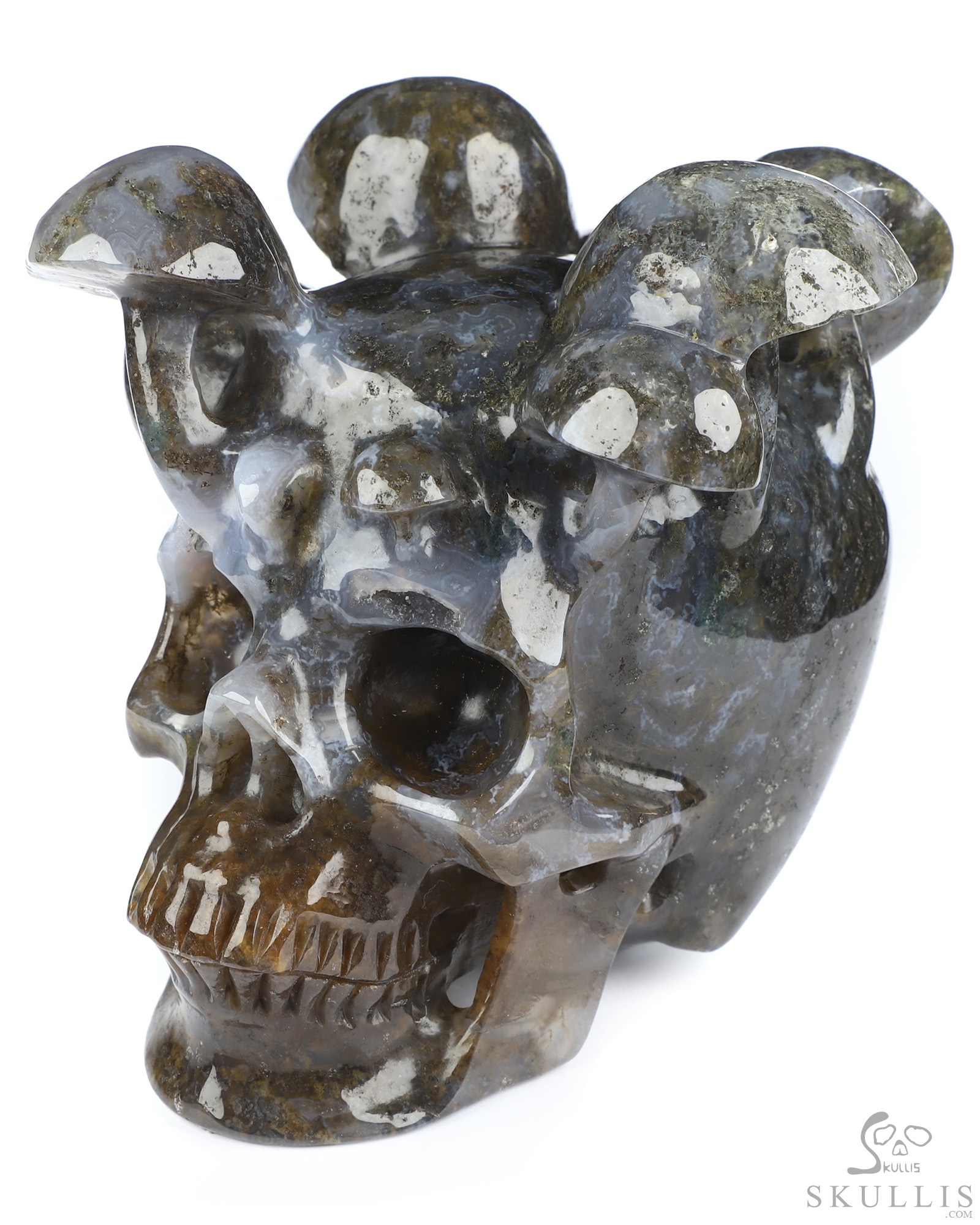 5.2" Green Moss Agate Hand Carved Mushroom Crystal Skull Sculpture, Crystal Healing 5.2" Green Moss Agate Hand Carved Mushroom Crystal Skull Sculpture, Crystal Healing