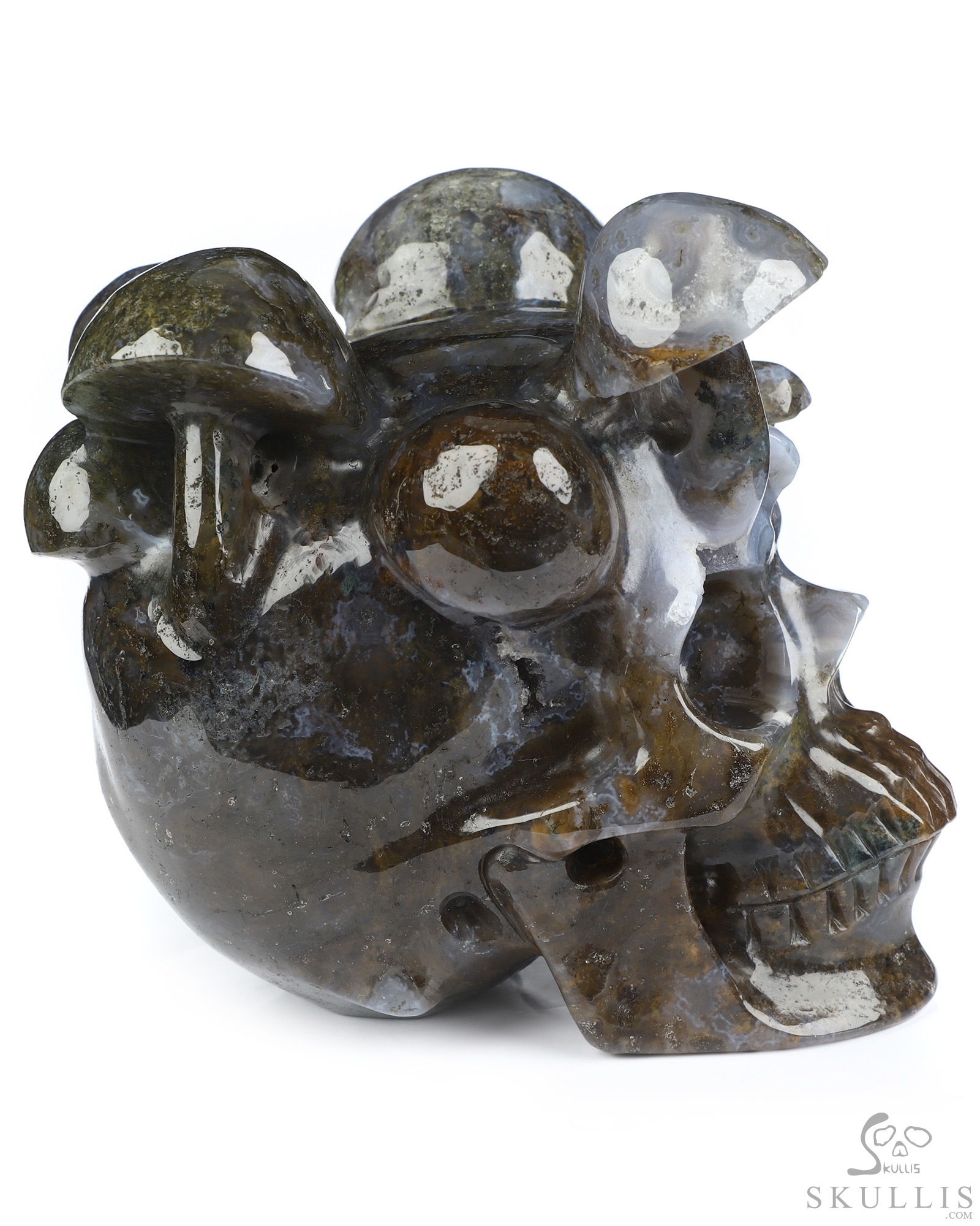 5.2" Green Moss Agate Hand Carved Mushroom Crystal Skull Sculpture, Crystal Healing 5.2" Green Moss Agate Hand Carved Mushroom Crystal Skull Sculpture, Crystal Healing