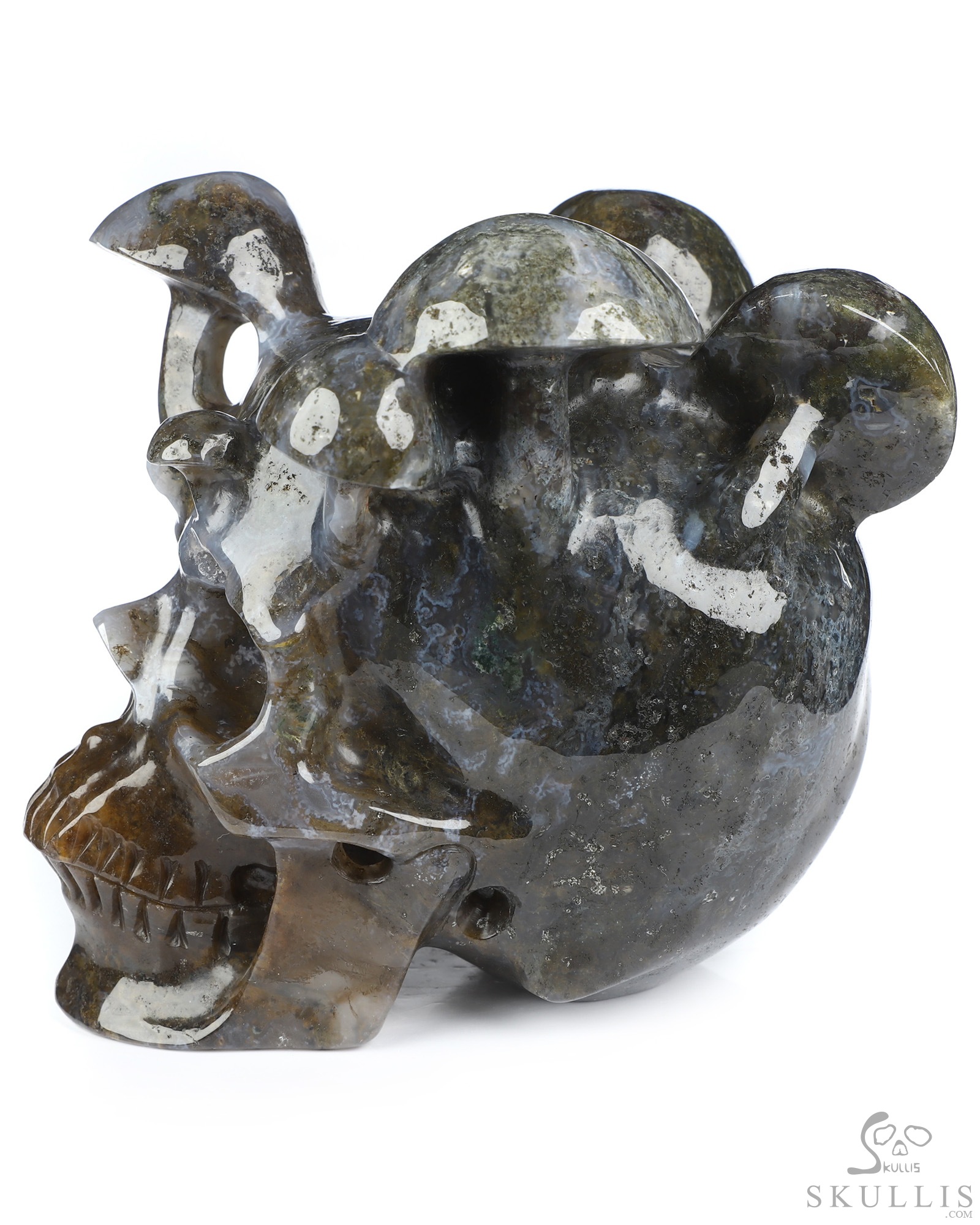 5.2" Green Moss Agate Hand Carved Mushroom Crystal Skull Sculpture, Crystal Healing 5.2" Green Moss Agate Hand Carved Mushroom Crystal Skull Sculpture, Crystal Healing