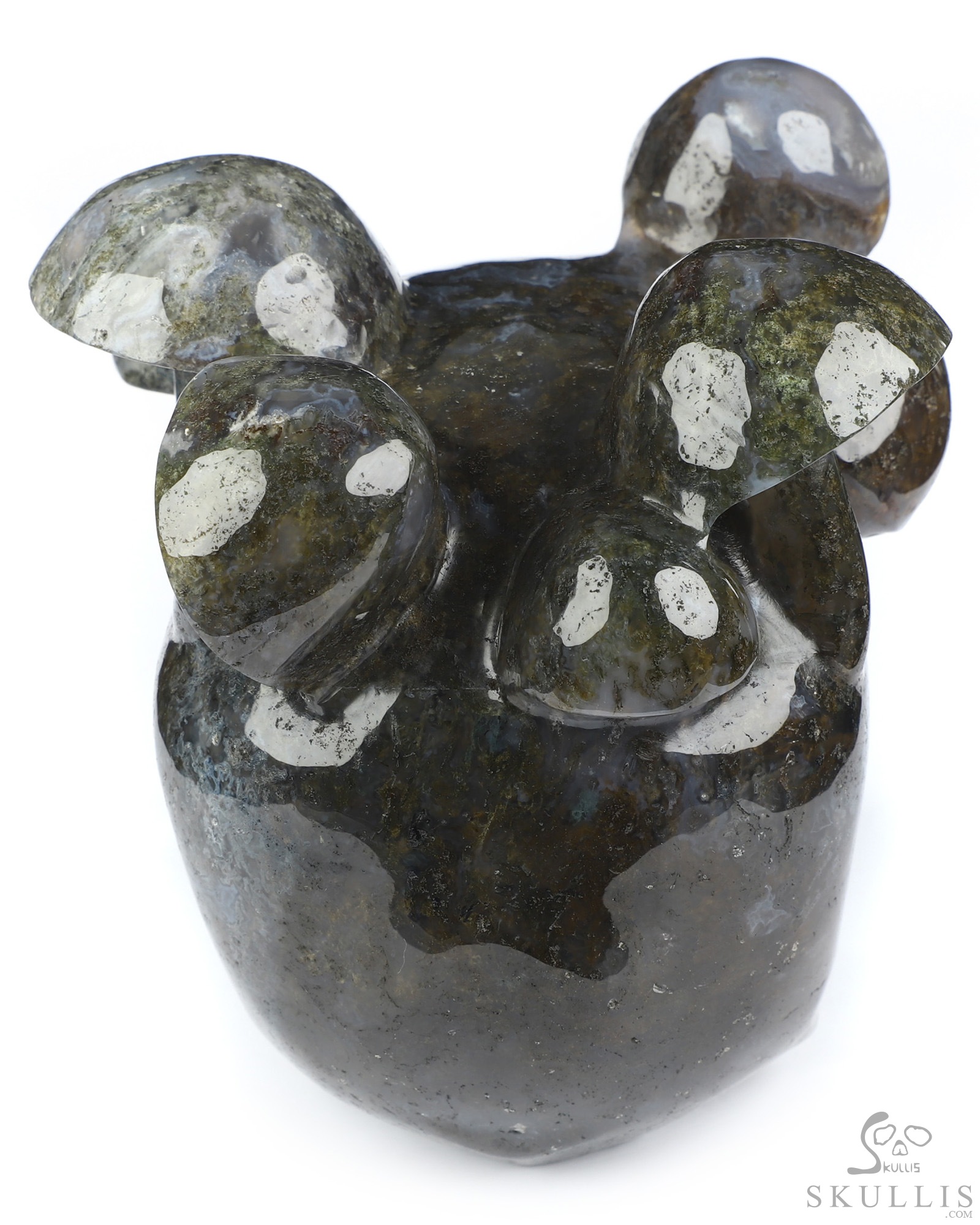 5.2" Green Moss Agate Hand Carved Mushroom Crystal Skull Sculpture, Crystal Healing 5.2" Green Moss Agate Hand Carved Mushroom Crystal Skull Sculpture, Crystal Healing