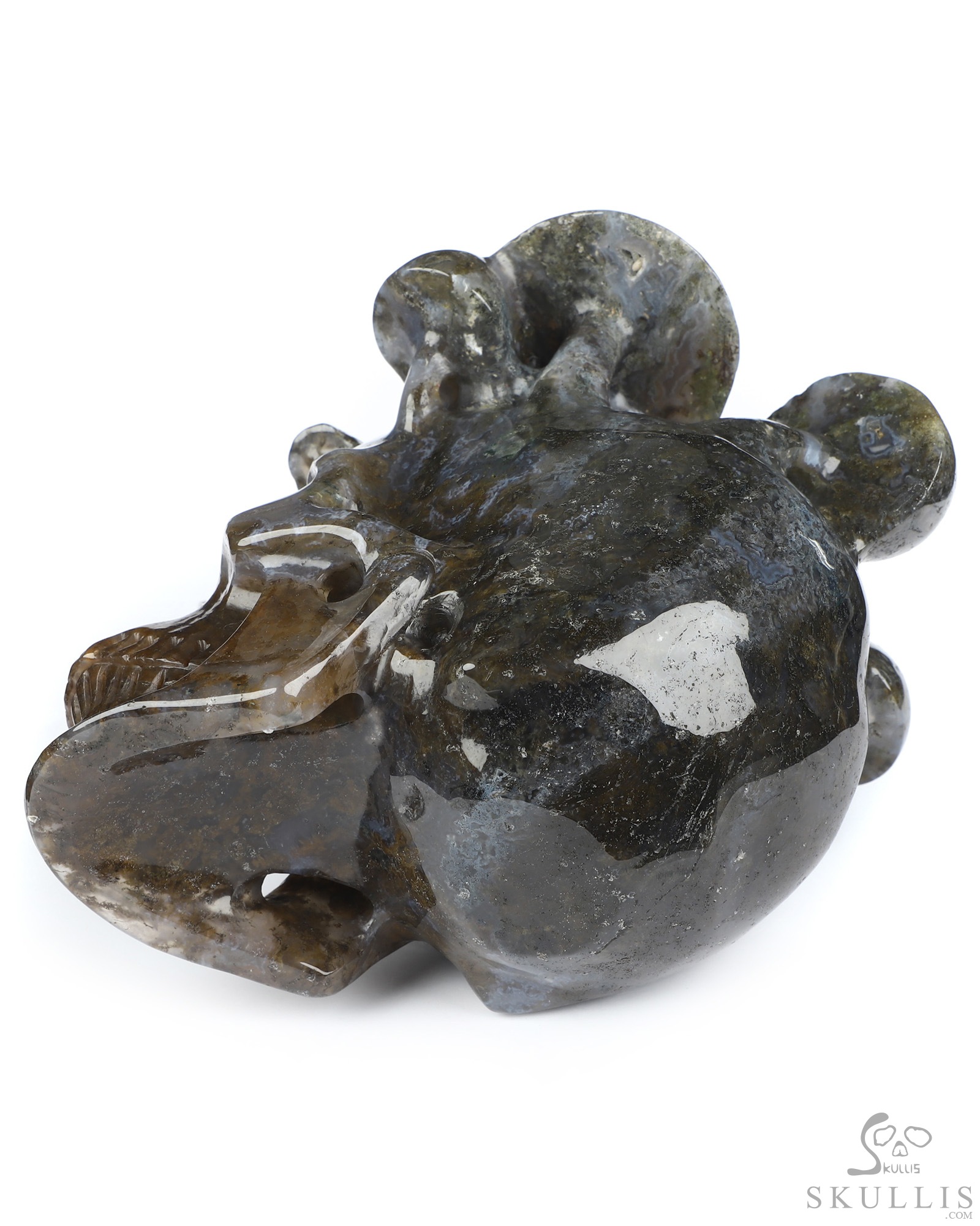 5.2" Green Moss Agate Hand Carved Mushroom Crystal Skull Sculpture, Crystal Healing 5.2" Green Moss Agate Hand Carved Mushroom Crystal Skull Sculpture, Crystal Healing