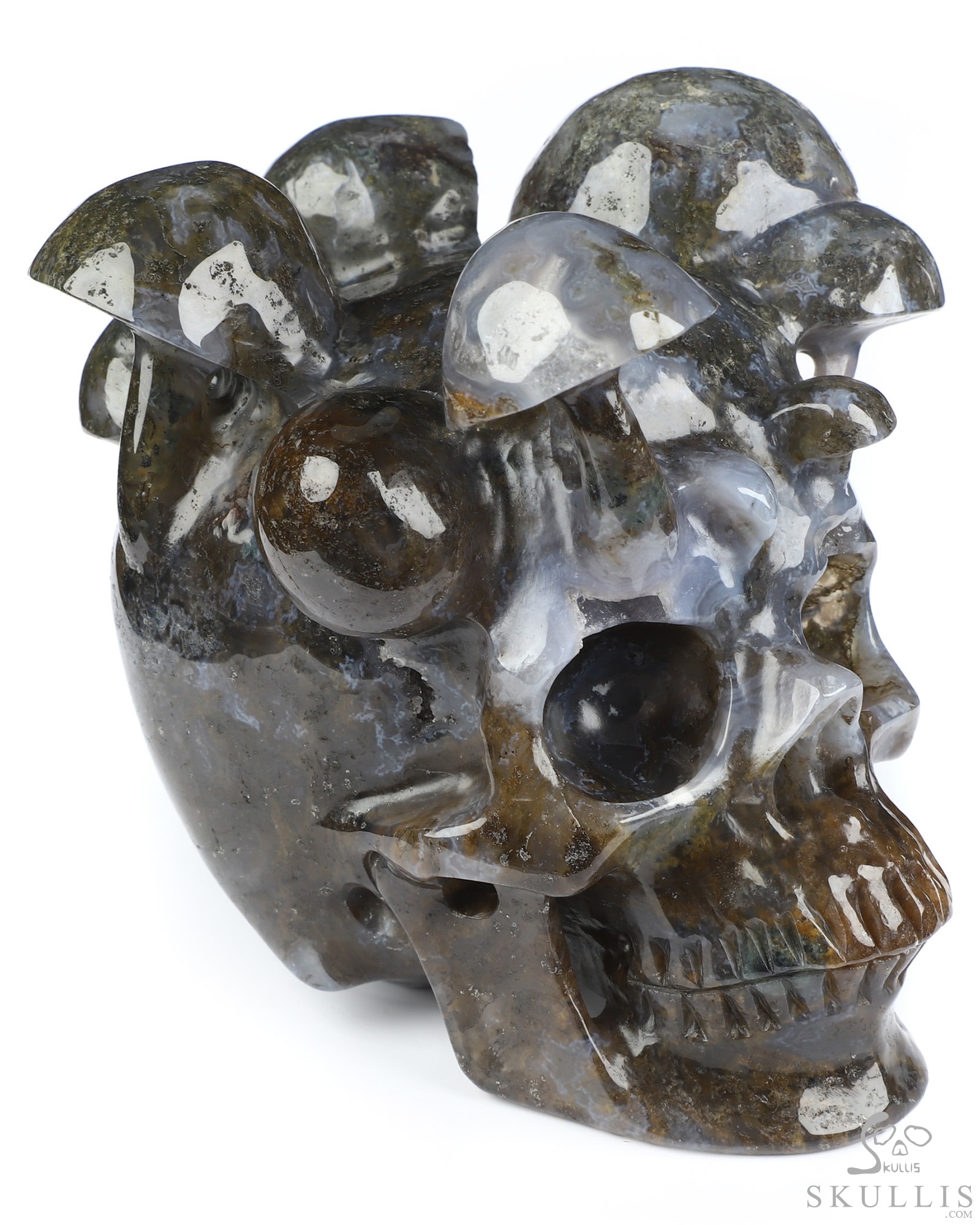5.2" Green Moss Agate Hand Carved Mushroom Crystal Skull Sculpture, Crystal Healing 5.2" Green Moss Agate Hand Carved Mushroom Crystal Skull Sculpture, Crystal Healing