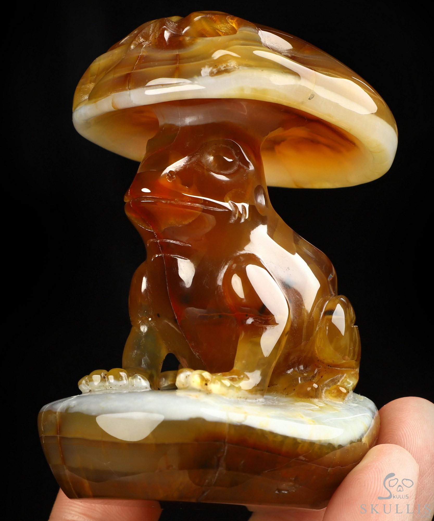 3.2" Agate Hand Carved Crystal Skull and Frog Fine Art Sculpture, Crystal Healing 3.2" Agate Hand Carved Crystal Skull and Frog Fine Art Sculpture, Crystal Healing