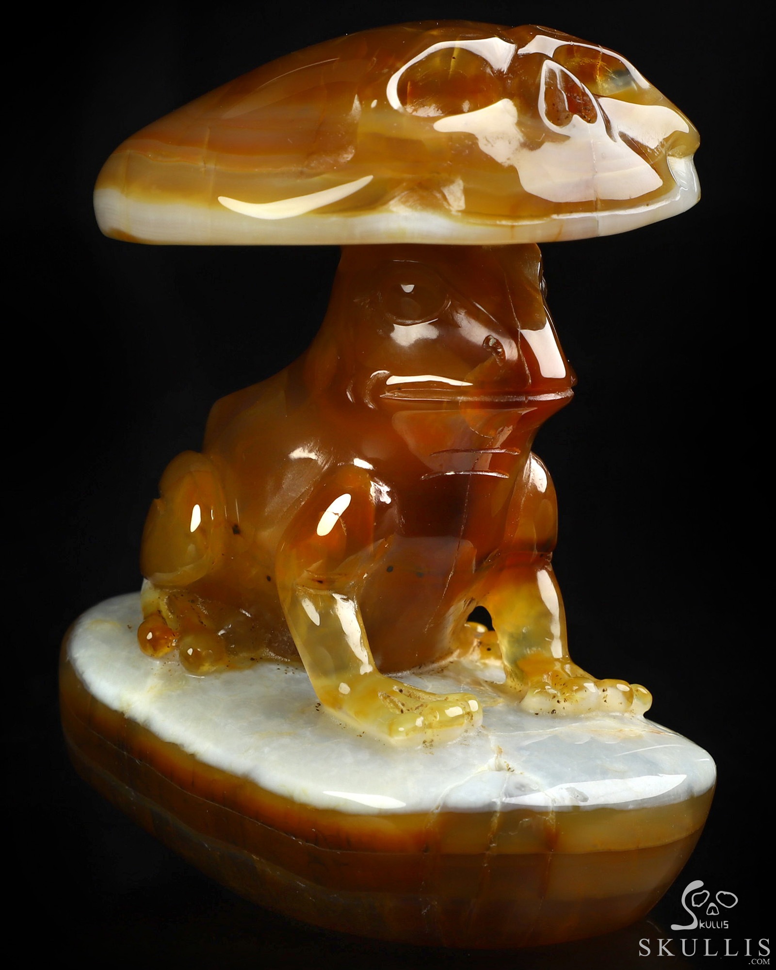 3.2" Agate Hand Carved Crystal Skull and Frog Fine Art Sculpture, Crystal Healing 3.2" Agate Hand Carved Crystal Skull and Frog Fine Art Sculpture, Crystal Healing