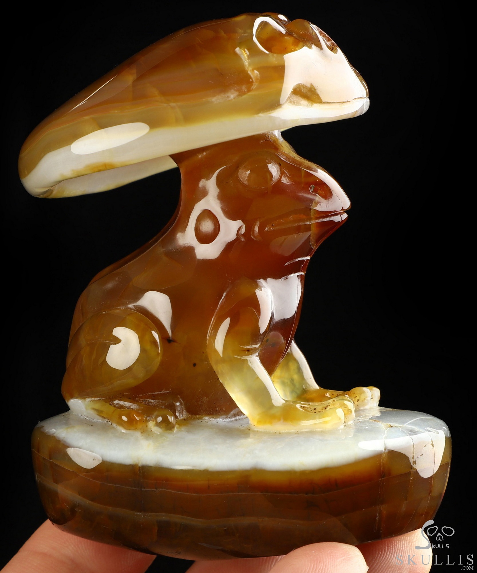 3.2" Agate Hand Carved Crystal Skull and Frog Fine Art Sculpture, Crystal Healing 3.2" Agate Hand Carved Crystal Skull and Frog Fine Art Sculpture, Crystal Healing