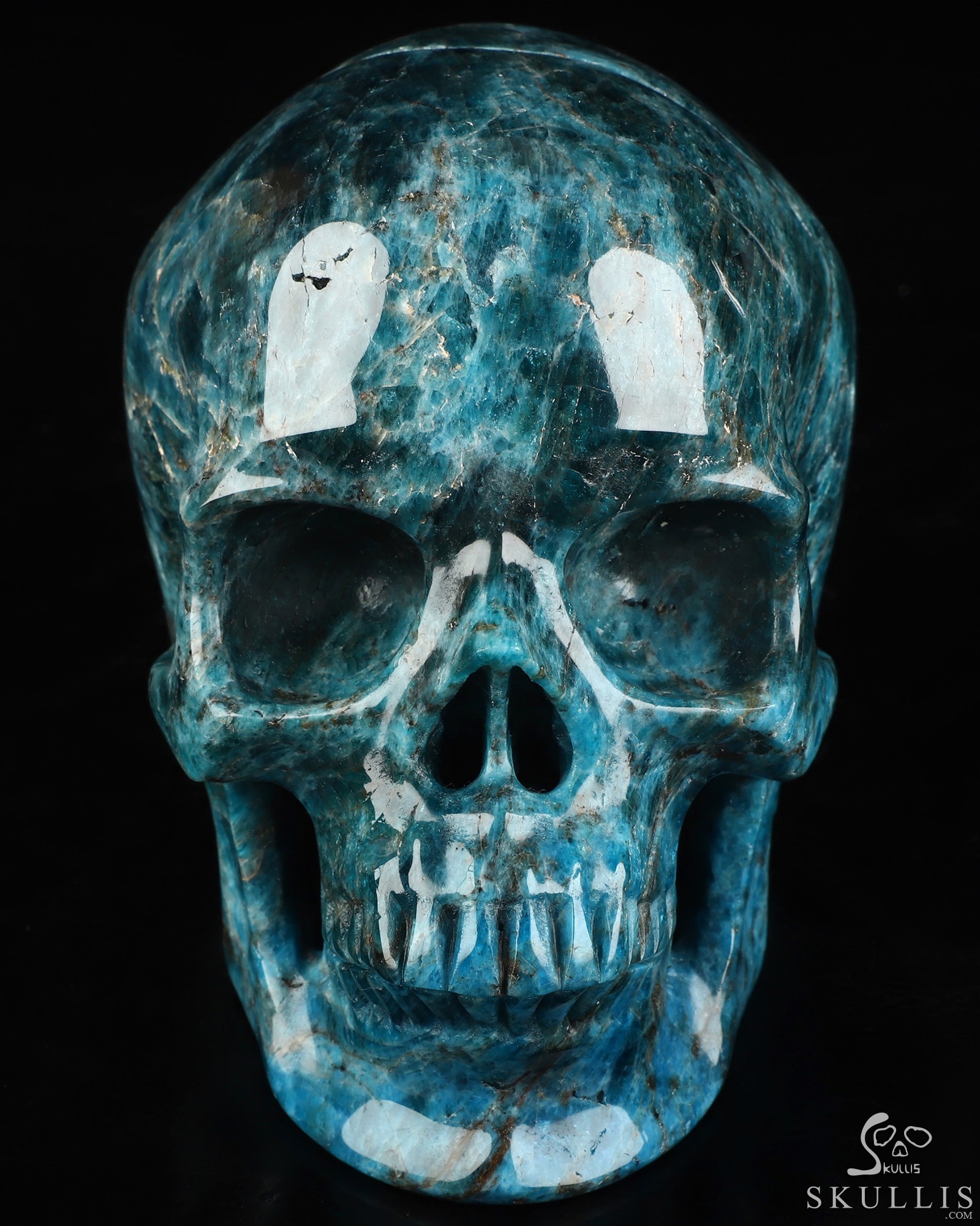 Lifesized 5.9" Blue Apatite Hand Carved Crystal Skull, Super Realistic, Crystal Healing Lifesized 5.9" Blue Apatite Hand Carved Crystal Skull, Super Realistic, Crystal Healing