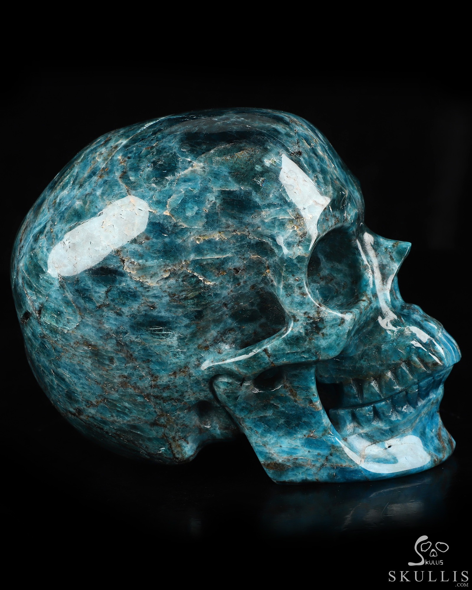 Lifesized 5.9" Blue Apatite Hand Carved Crystal Skull, Super Realistic, Crystal Healing Lifesized 5.9" Blue Apatite Hand Carved Crystal Skull, Super Realistic, Crystal Healing