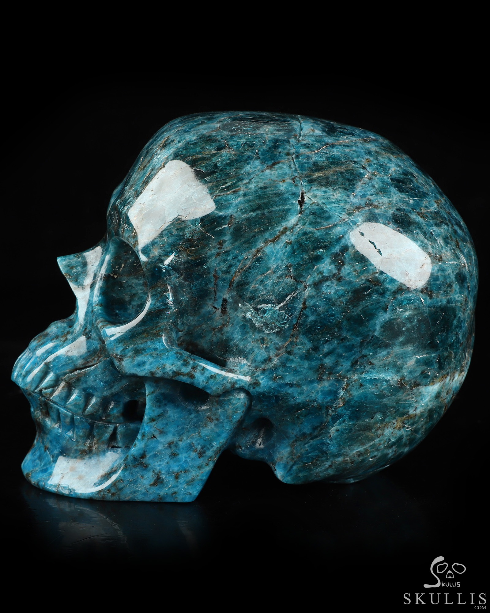 Lifesized 5.9" Blue Apatite Hand Carved Crystal Skull, Super Realistic, Crystal Healing Lifesized 5.9" Blue Apatite Hand Carved Crystal Skull, Super Realistic, Crystal Healing