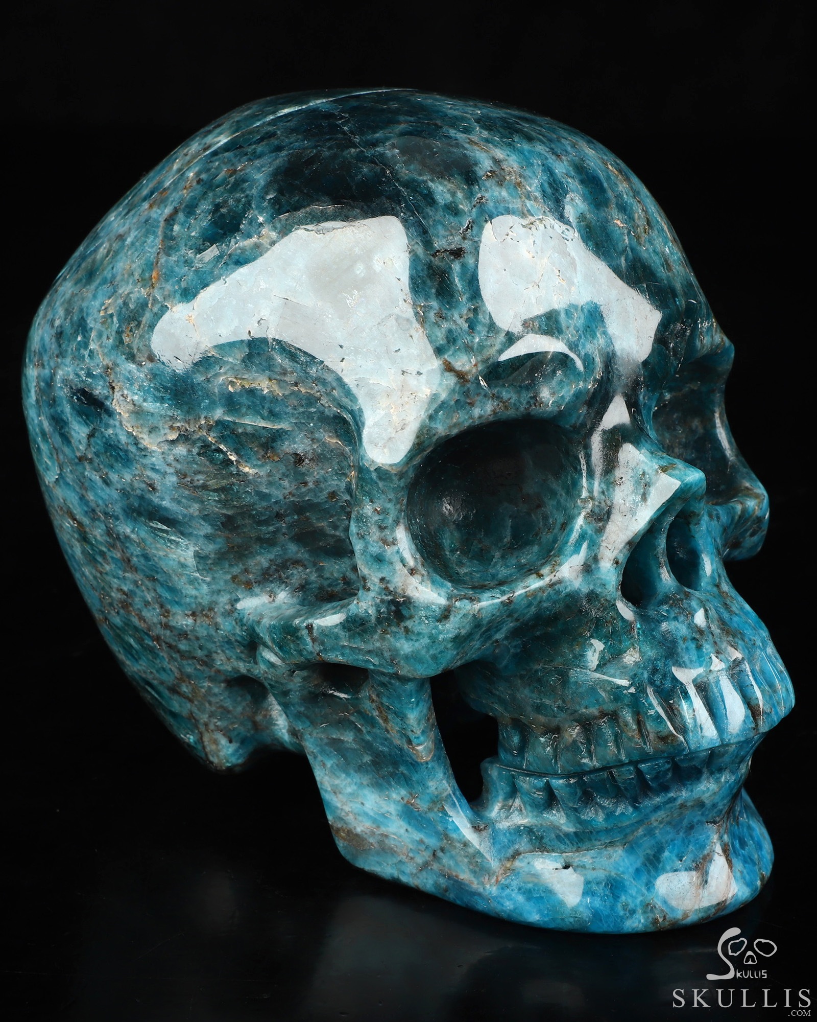 Lifesized 5.9" Blue Apatite Hand Carved Crystal Skull, Super Realistic, Crystal Healing Lifesized 5.9" Blue Apatite Hand Carved Crystal Skull, Super Realistic, Crystal Healing
