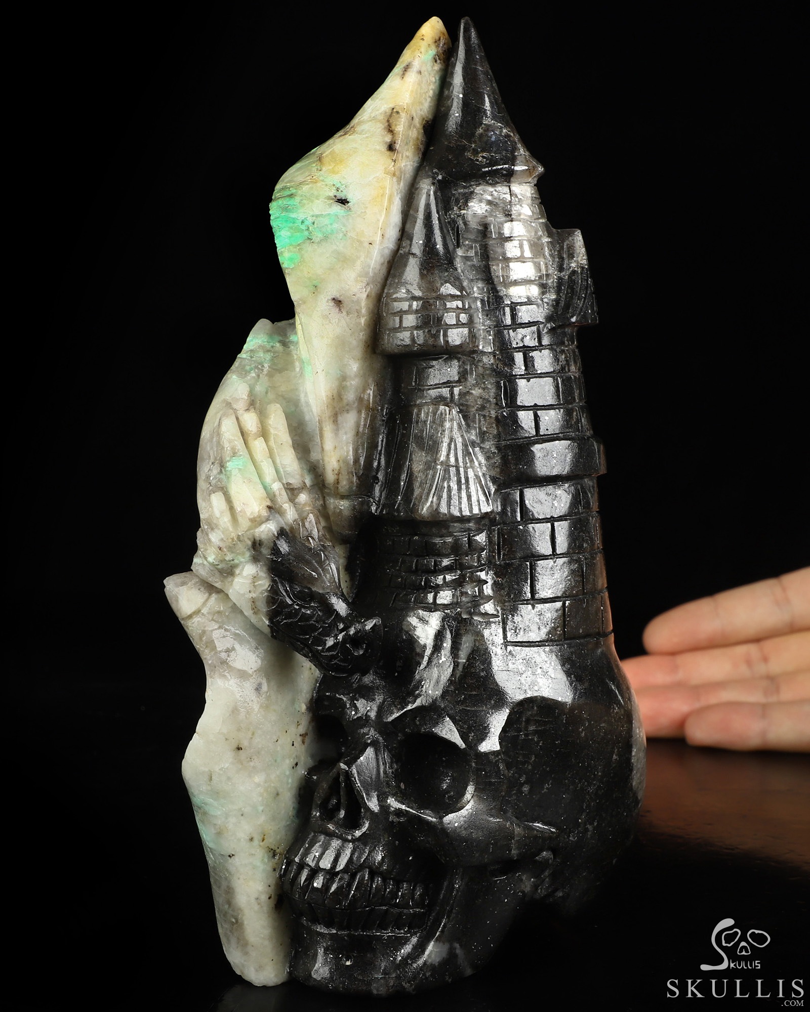 7.9" Emerald Hand Carved Crystal Skull Fine Art Sculpture, Crystal Healing 7.9" Emerald Hand Carved Crystal Skull Fine Art Sculpture, Crystal Healing