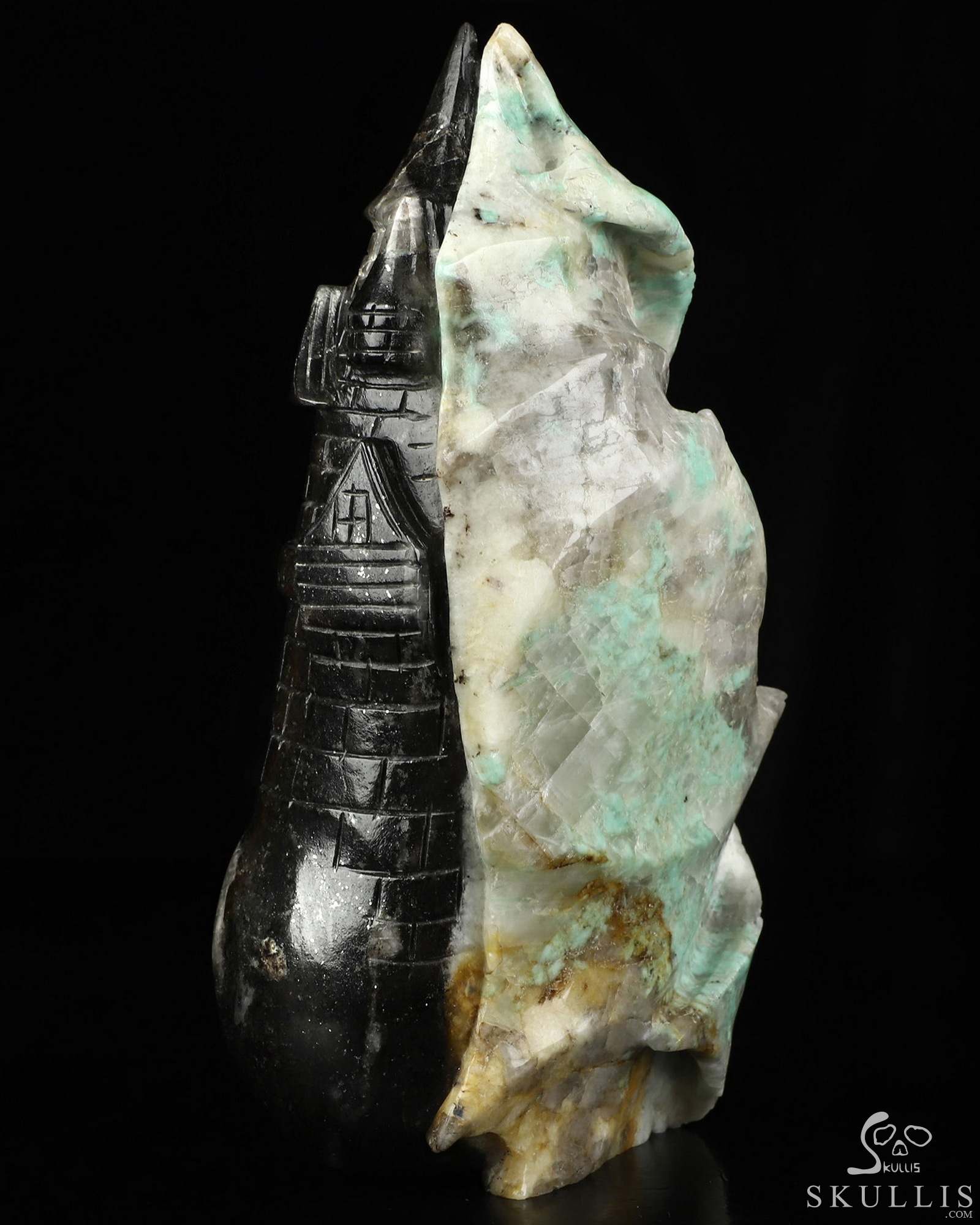 7.9" Emerald Hand Carved Crystal Skull Fine Art Sculpture, Crystal Healing 7.9" Emerald Hand Carved Crystal Skull Fine Art Sculpture, Crystal Healing