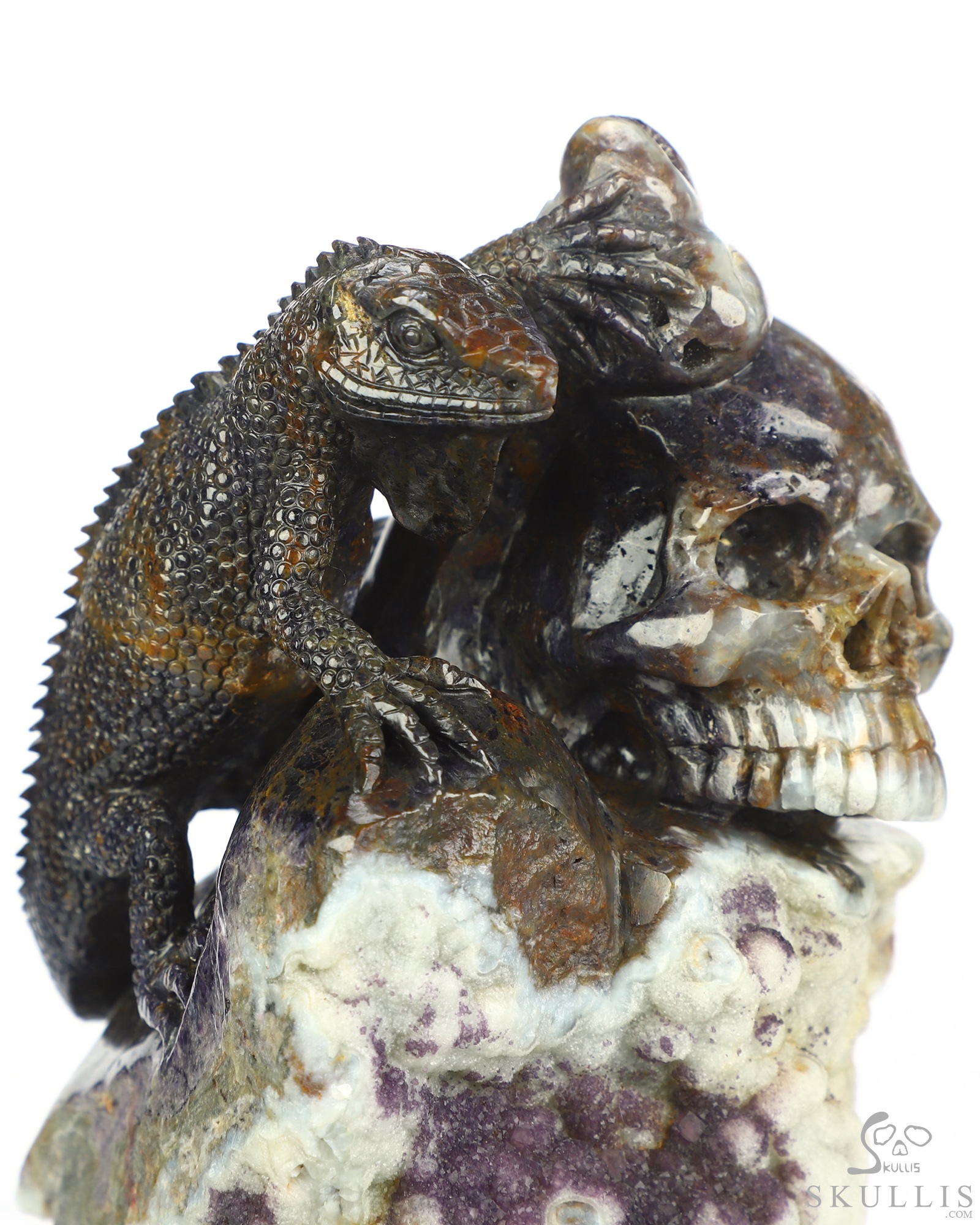 Aug 1, 2026 ACSAD (A Crystal Skull a Day) - Watcher of the Deep - 5.3" Carved Fluorite Lizard And Crystal Skull Fine Art Sculpture, Crystal Healing Aug 1, 2026 ACSAD (A Crystal Skull a Day) - Watcher of the Deep - 5.3" Carved Fluorite Lizard And Crystal Skull Fine Art Sculpture, Crystal Healing