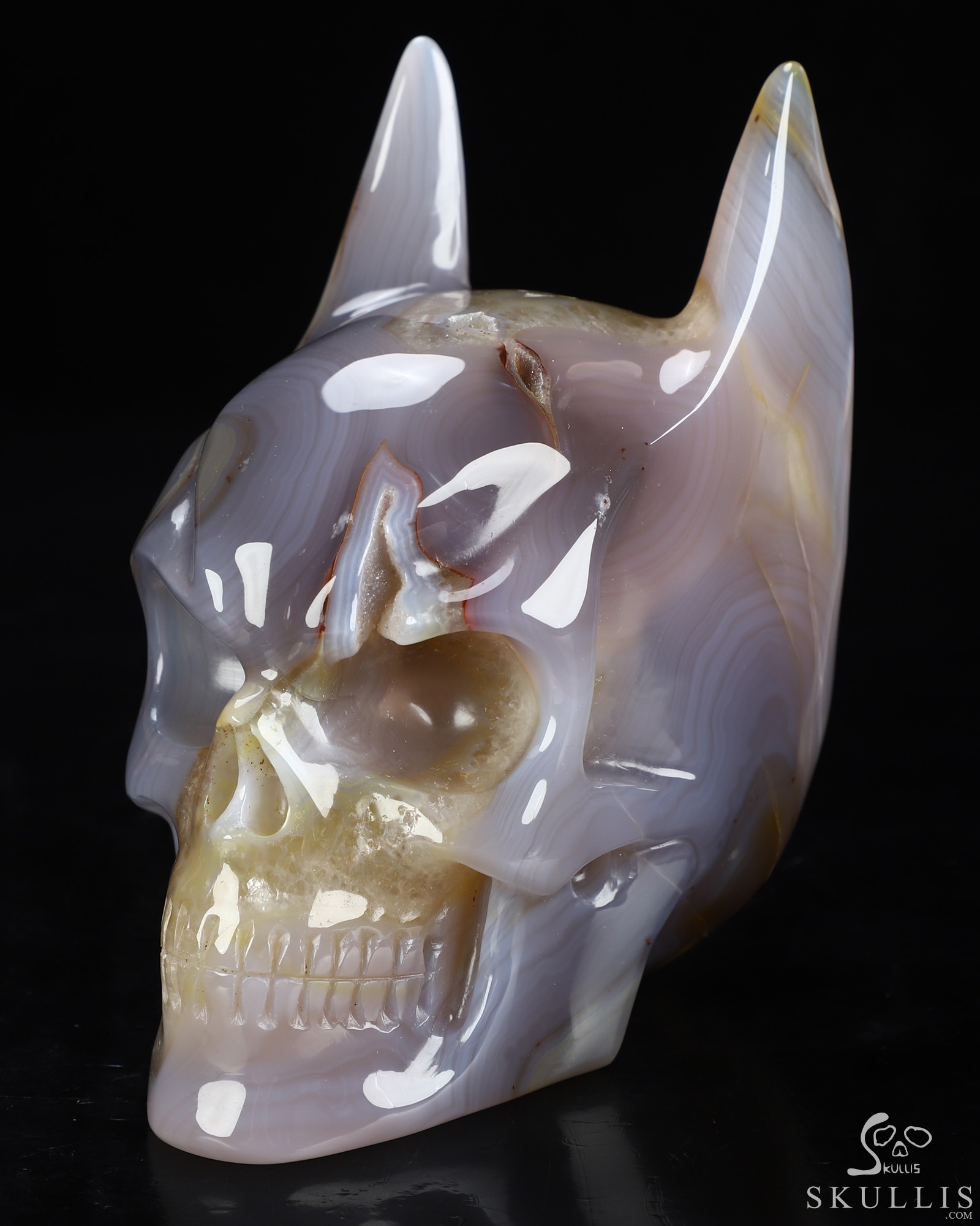 5.1" Premium Brazilian Agate Hand Carved Batman Crystal Skull Fine Art Sculpture, Crystal Healing 5.1" Premium Brazilian Agate Hand Carved Batman Crystal Skull Fine Art Sculpture, Crystal Healing