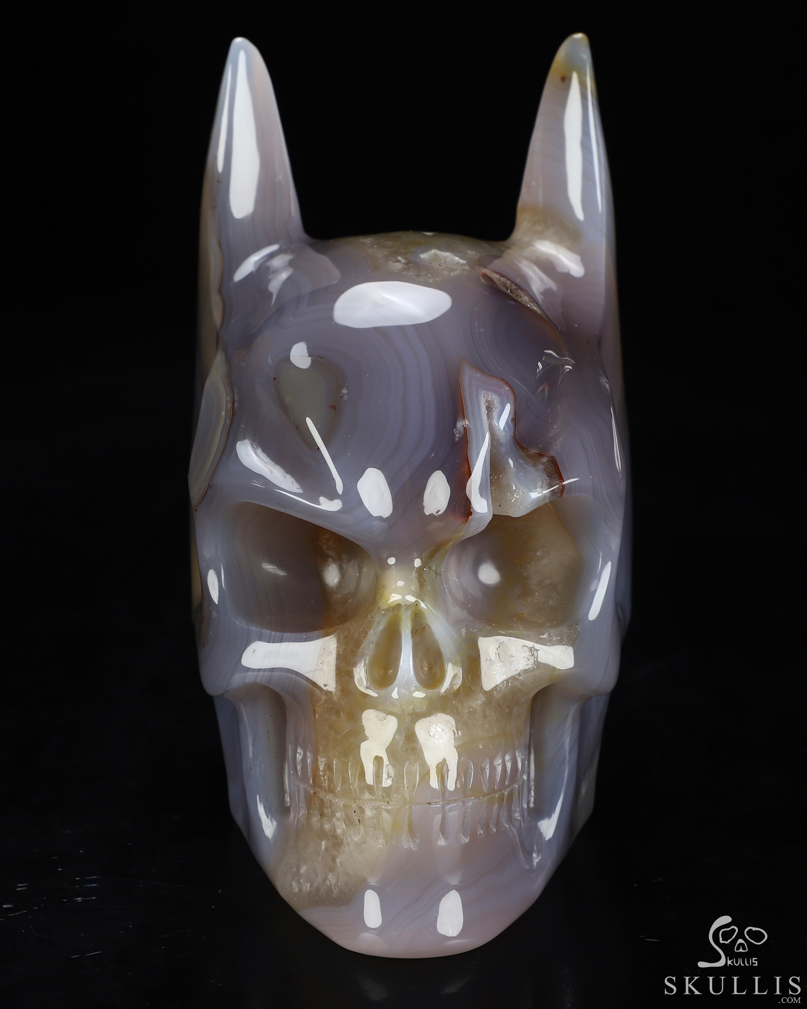 5.1" Premium Brazilian Agate Hand Carved Batman Crystal Skull Fine Art Sculpture, Crystal Healing 5.1" Premium Brazilian Agate Hand Carved Batman Crystal Skull Fine Art Sculpture, Crystal Healing