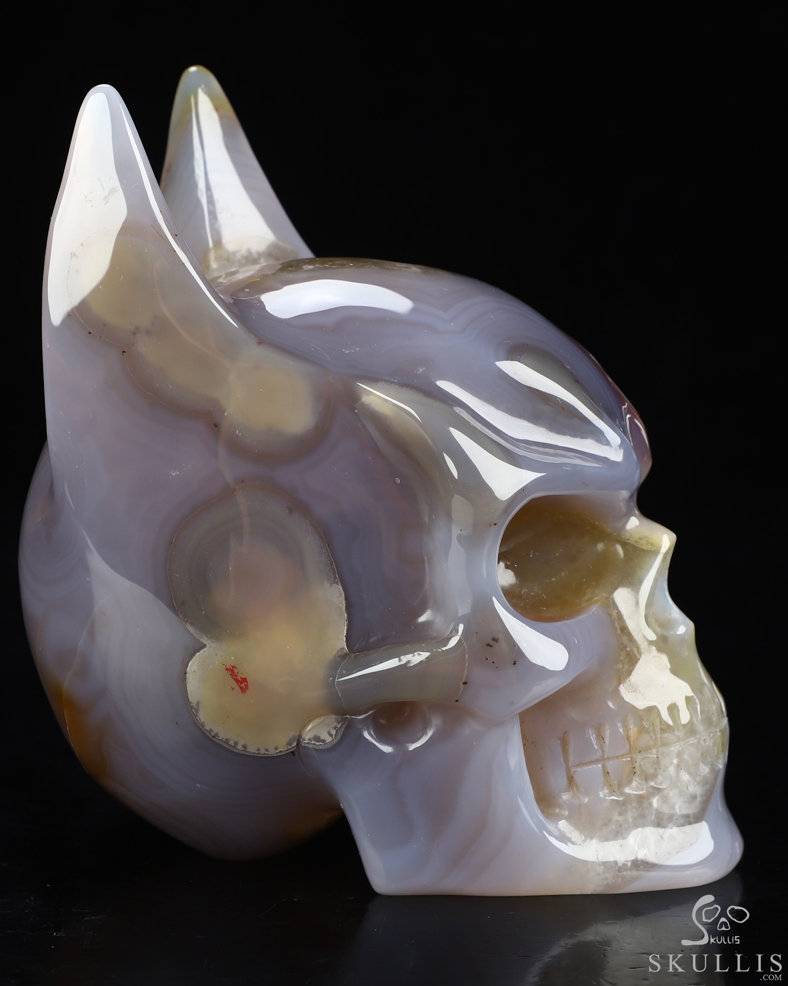 5.1" Premium Brazilian Agate Hand Carved Batman Crystal Skull Fine Art Sculpture, Crystal Healing 5.1" Premium Brazilian Agate Hand Carved Batman Crystal Skull Fine Art Sculpture, Crystal Healing