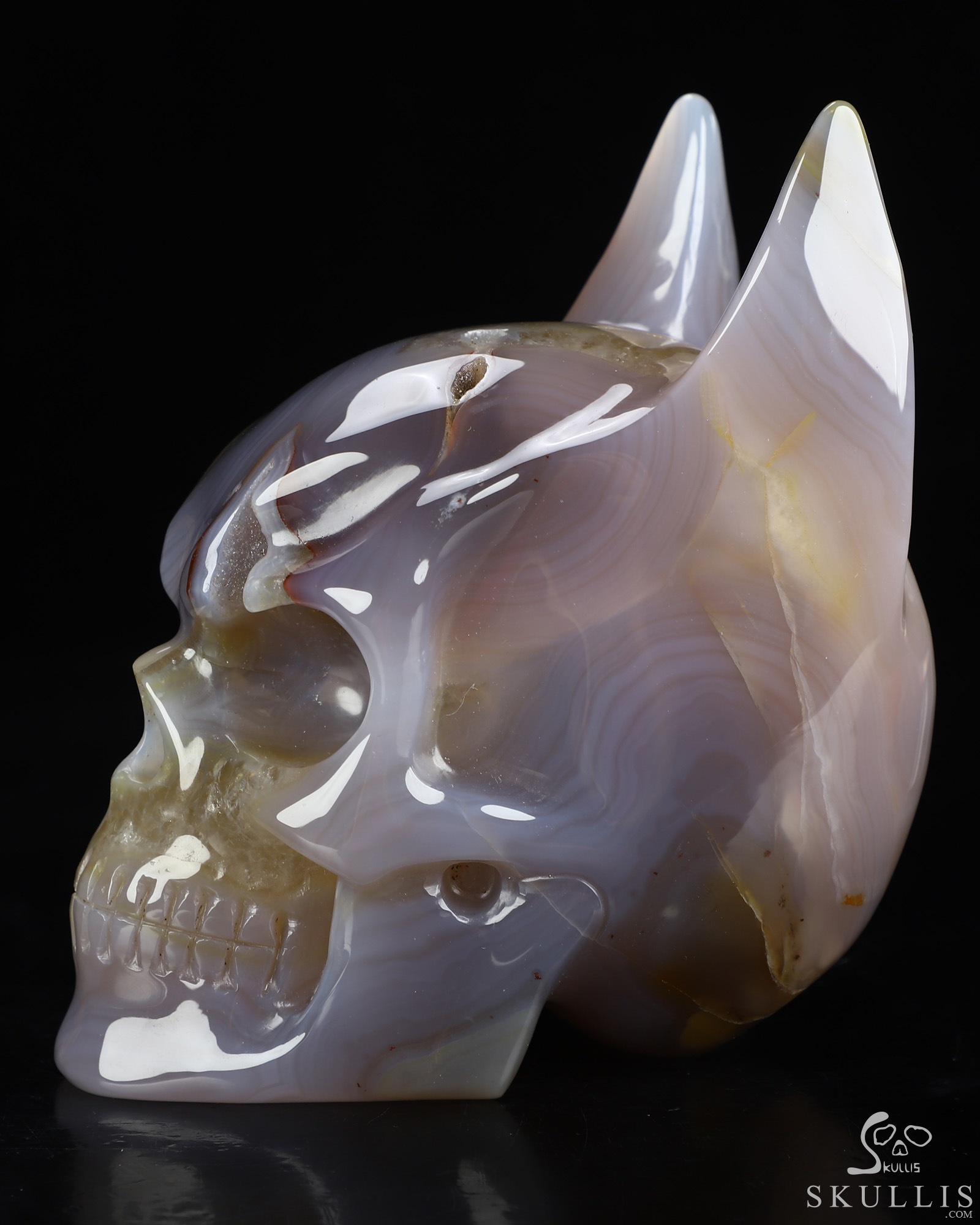 5.1" Premium Brazilian Agate Hand Carved Batman Crystal Skull Fine Art Sculpture, Crystal Healing 5.1" Premium Brazilian Agate Hand Carved Batman Crystal Skull Fine Art Sculpture, Crystal Healing