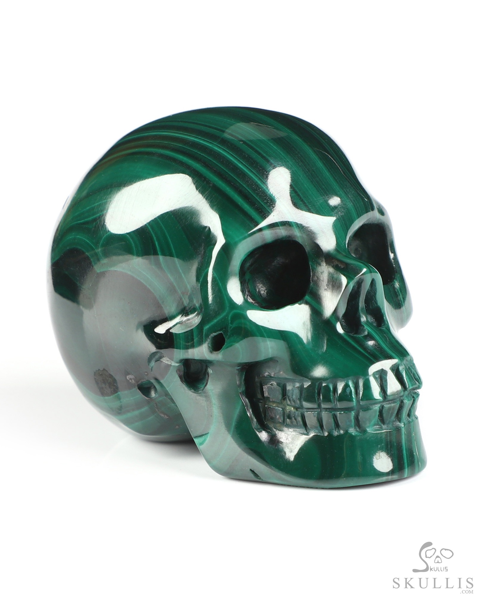Gemstone 2.0" Malachite Hand Carved Crystal Skull, Realistic, Crystal Healing Gemstone 2.0" Malachite Hand Carved Crystal Skull, Realistic, Crystal Healing