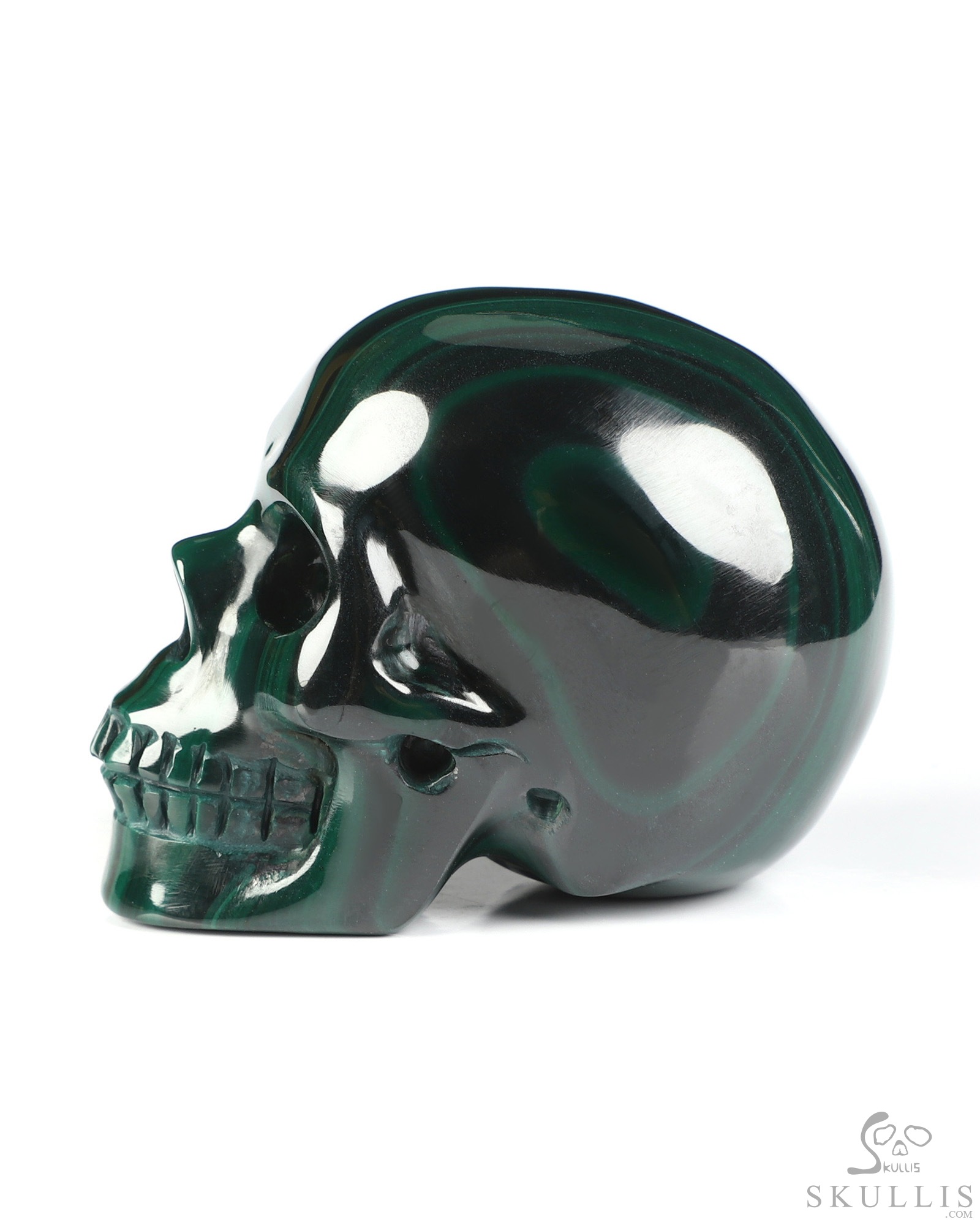 Gemstone 2.0" Malachite Hand Carved Crystal Skull, Realistic, Crystal Healing Gemstone 2.0" Malachite Hand Carved Crystal Skull, Realistic, Crystal Healing