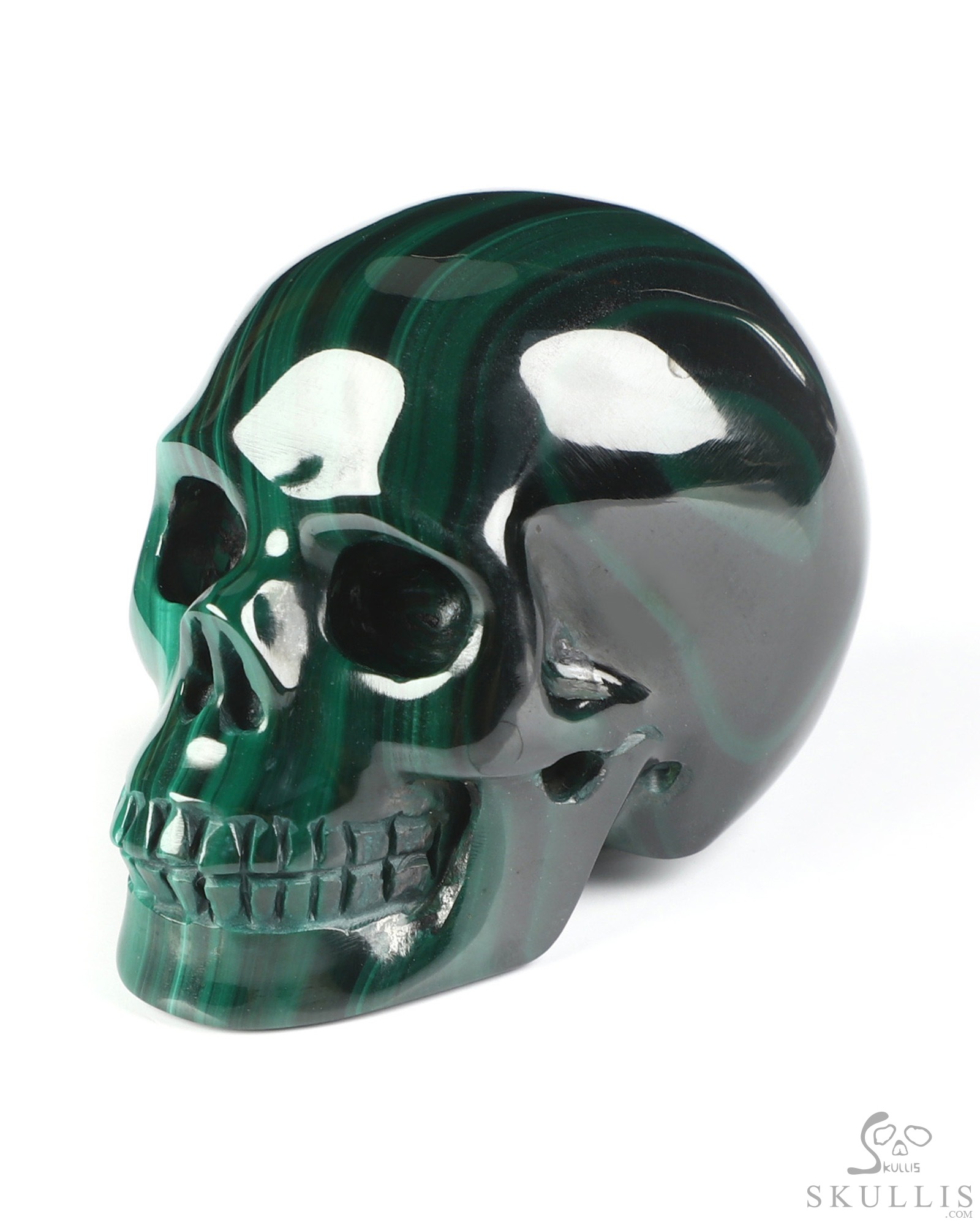 Gemstone 2.0" Malachite Hand Carved Crystal Skull, Realistic, Crystal Healing Gemstone 2.0" Malachite Hand Carved Crystal Skull, Realistic, Crystal Healing