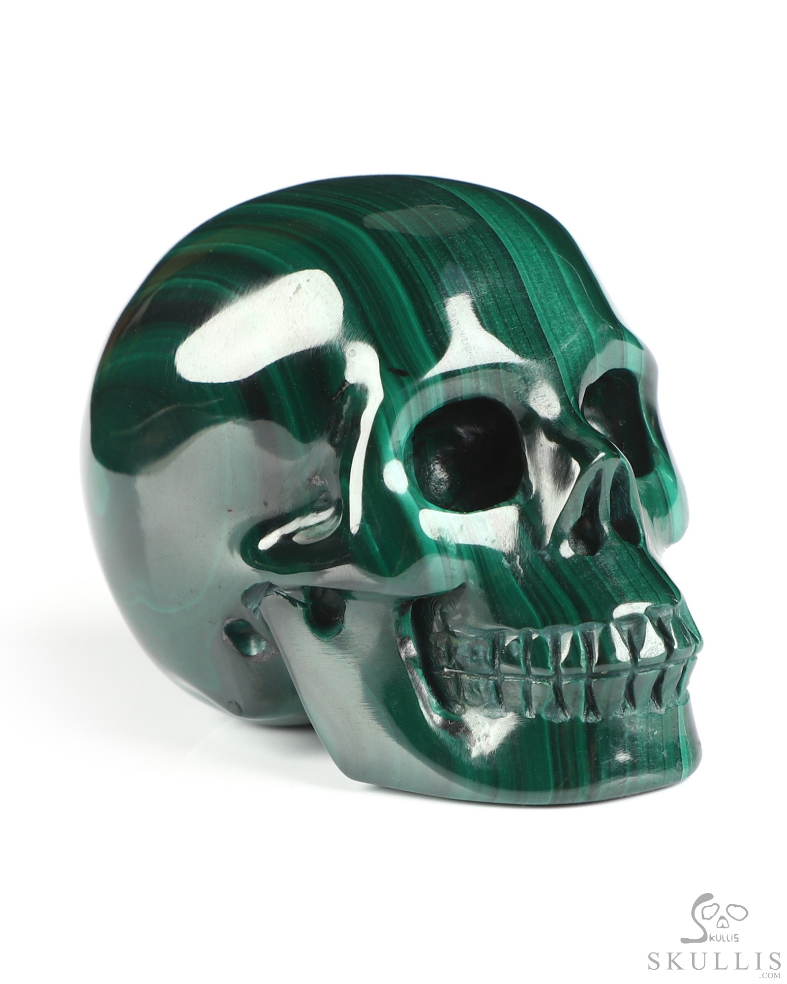 Gemstone 2.0" Malachite Hand Carved Crystal Skull, Realistic, Crystal Healing Gemstone 2.0" Malachite Hand Carved Crystal Skull, Realistic, Crystal Healing