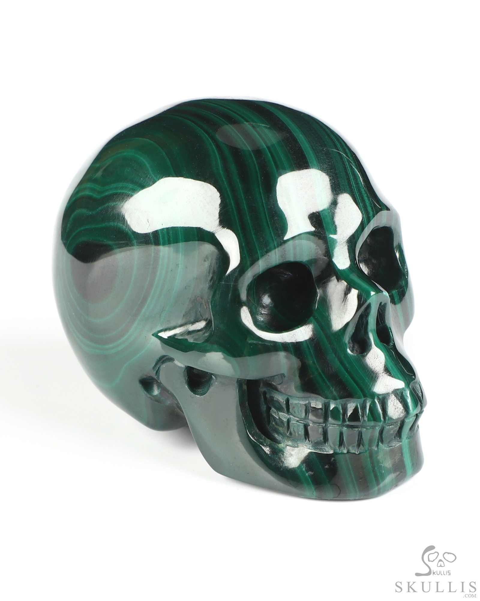 Gemstone 2.0" Malachite Hand Carved Crystal Skull, Realistic, Crystal Healing Gemstone 2.0" Malachite Hand Carved Crystal Skull, Realistic, Crystal Healing