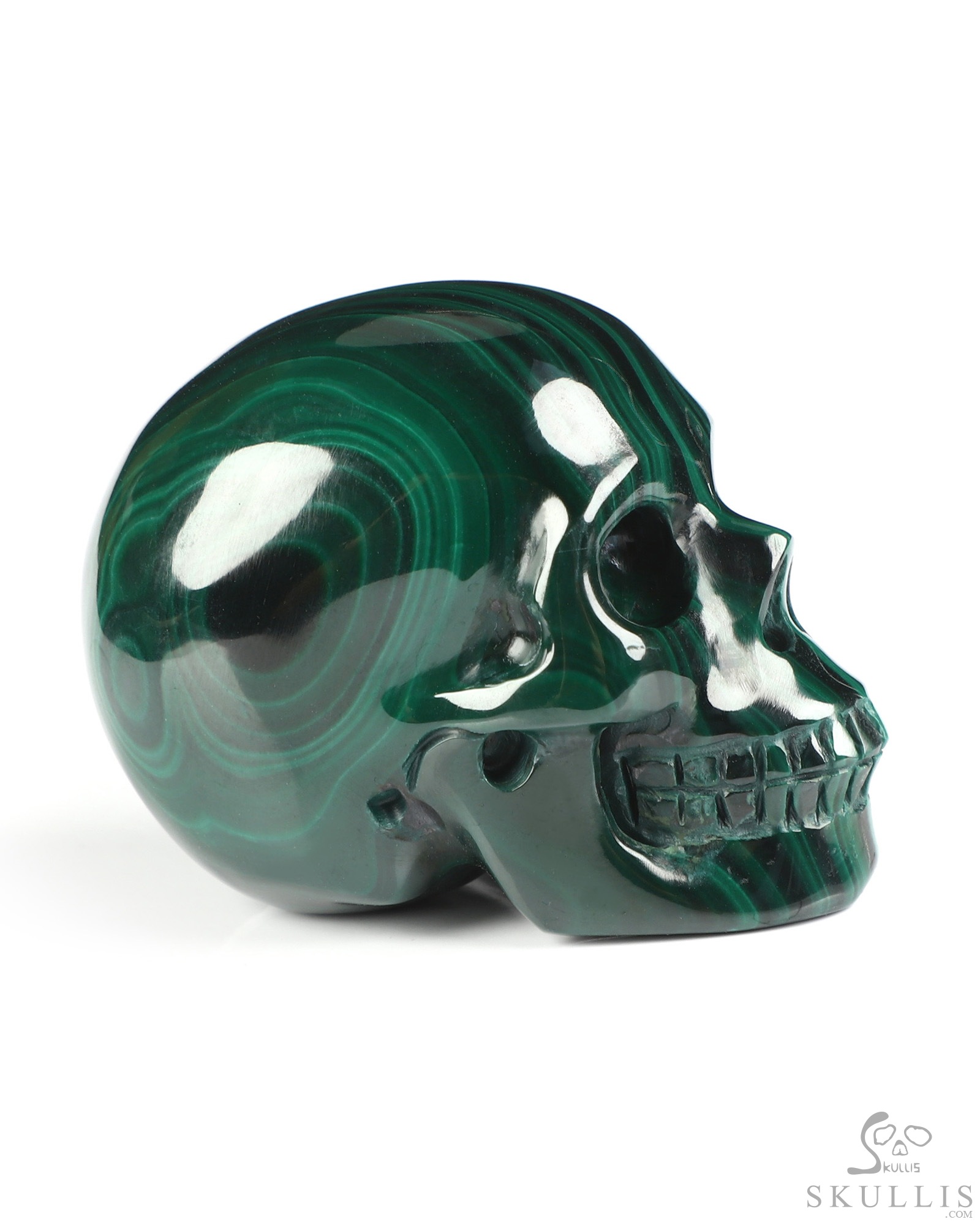 Gemstone 2.0" Malachite Hand Carved Crystal Skull, Realistic, Crystal Healing Gemstone 2.0" Malachite Hand Carved Crystal Skull, Realistic, Crystal Healing
