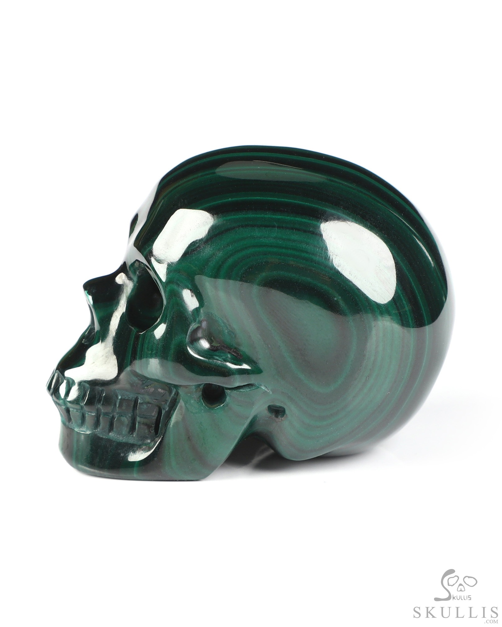 Gemstone 2.0" Malachite Hand Carved Crystal Skull, Realistic, Crystal Healing Gemstone 2.0" Malachite Hand Carved Crystal Skull, Realistic, Crystal Healing