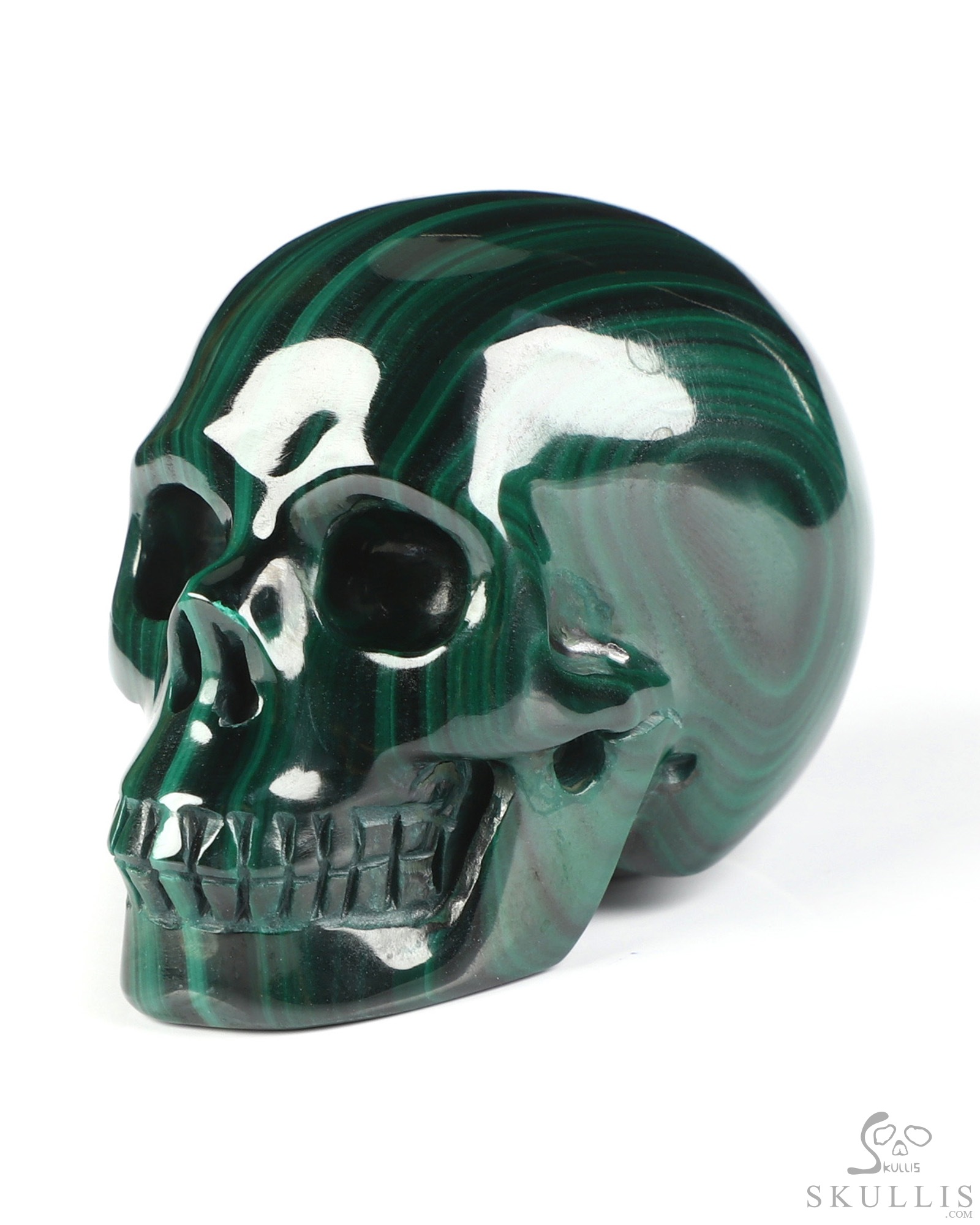 Gemstone 2.0" Malachite Hand Carved Crystal Skull, Realistic, Crystal Healing Gemstone 2.0" Malachite Hand Carved Crystal Skull, Realistic, Crystal Healing