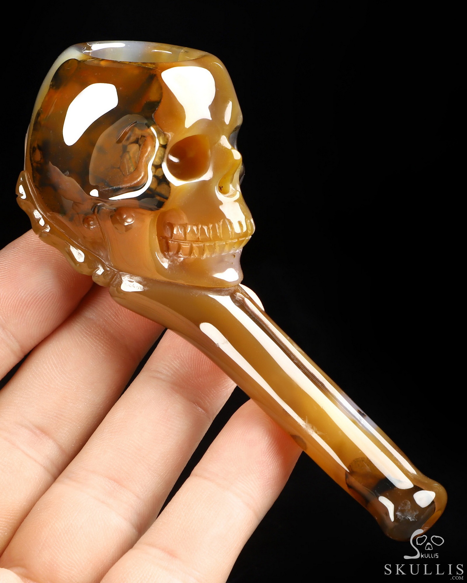4.2" Premium Brazilian Agate Hand Carved Crystal Skull Pipe 4.2" Premium Brazilian Agate Hand Carved Crystal Skull Pipe