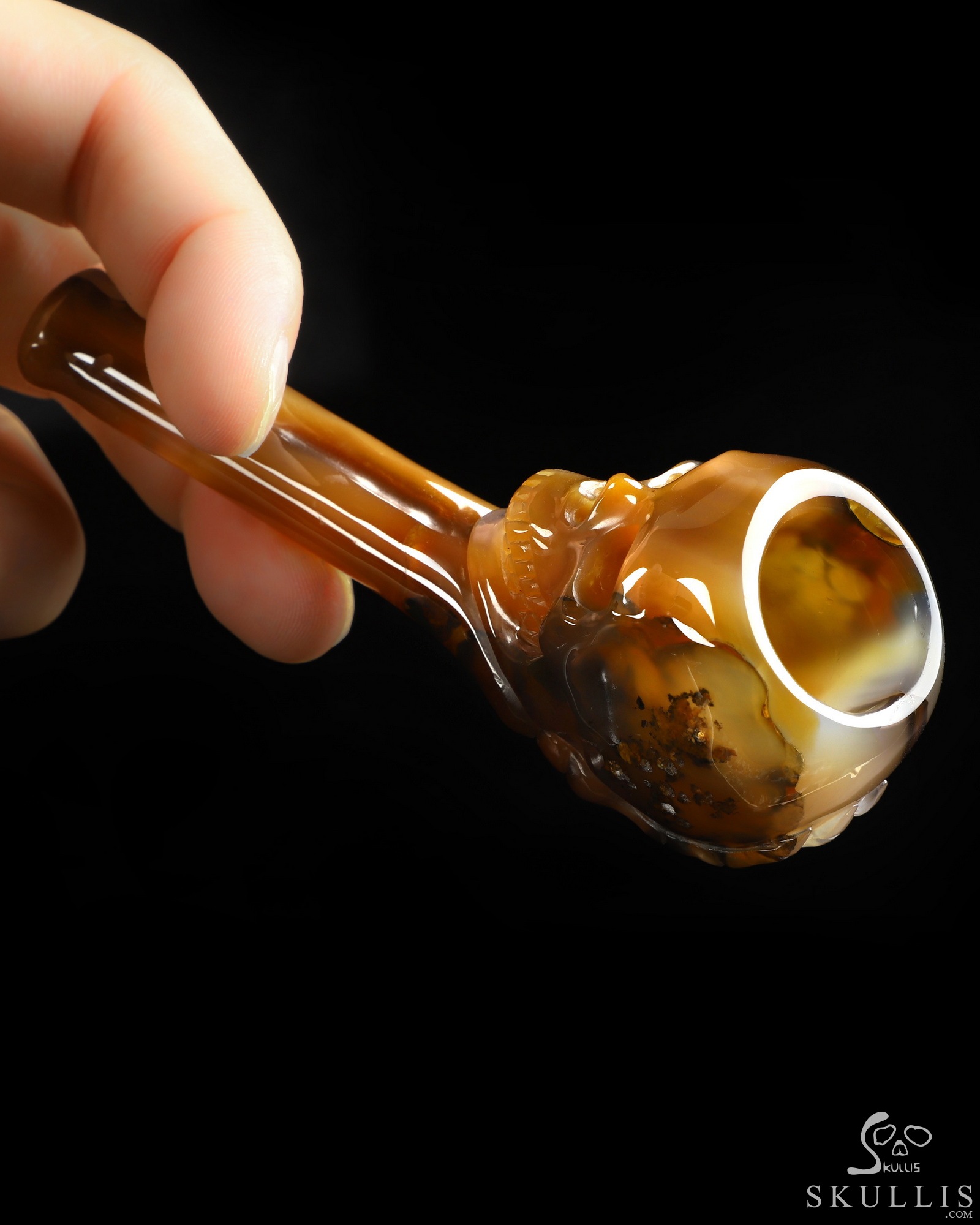 4.2" Premium Brazilian Agate Hand Carved Crystal Skull Pipe 4.2" Premium Brazilian Agate Hand Carved Crystal Skull Pipe