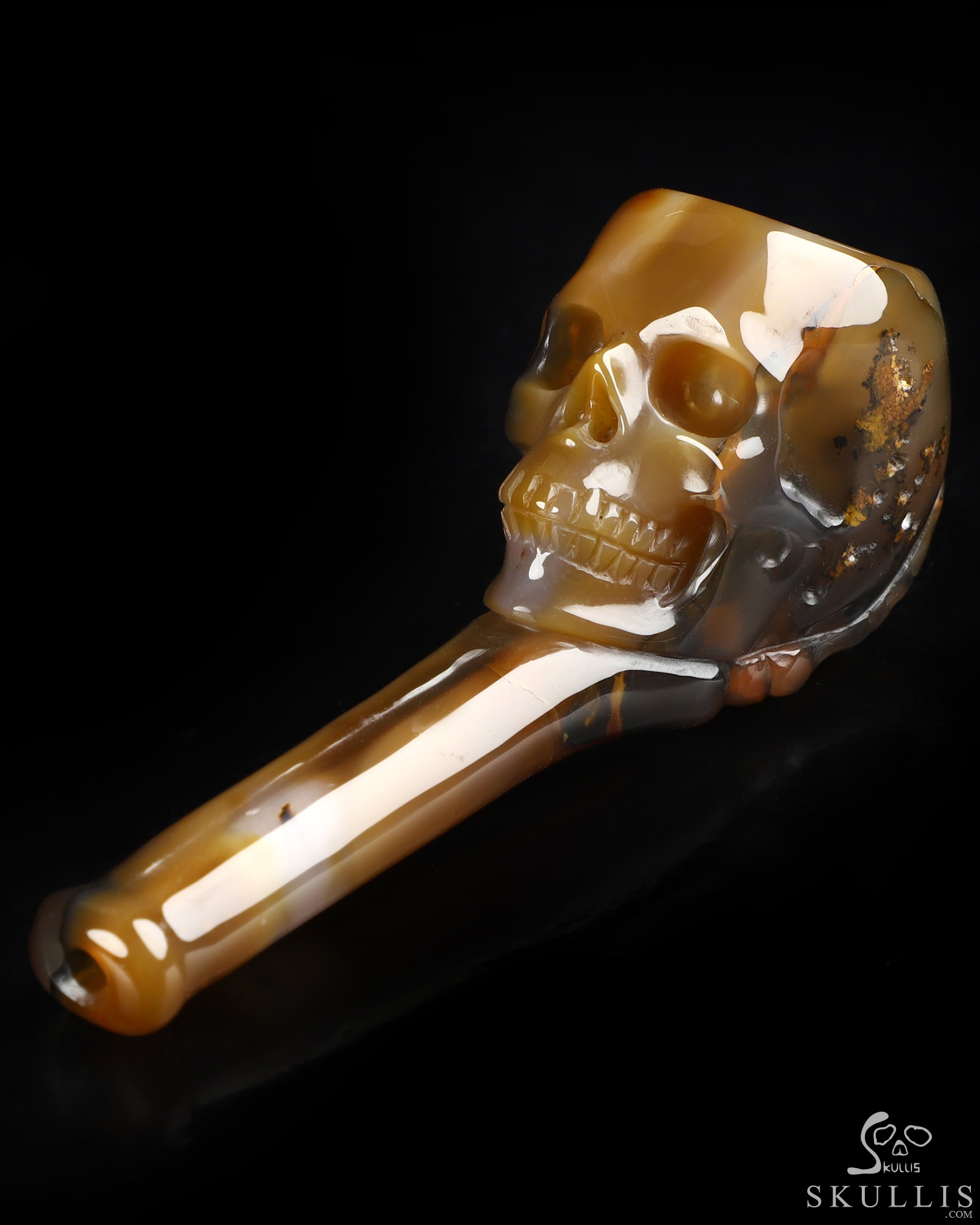 4.2" Premium Brazilian Agate Hand Carved Crystal Skull Pipe 4.2" Premium Brazilian Agate Hand Carved Crystal Skull Pipe