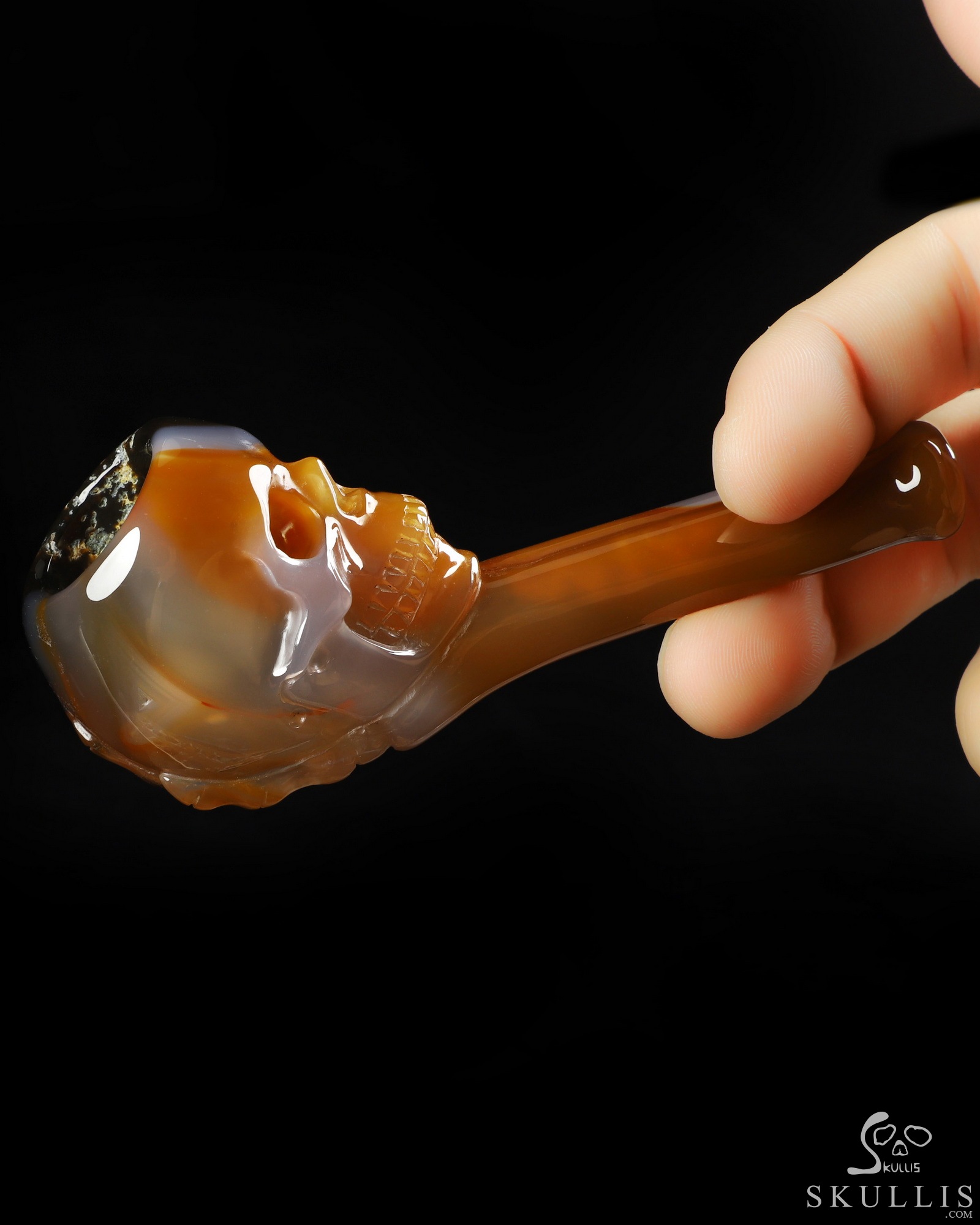 4.2" Premium Brazilian Agate Hand Carved Crystal Skull Pipe, Crystal Healing 4.2" Premium Brazilian Agate Hand Carved Crystal Skull Pipe, Crystal Healing